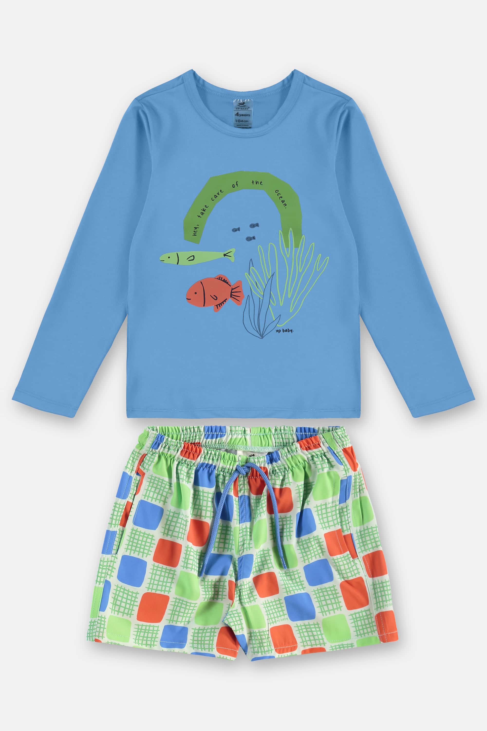 Conjunto Camiseta FPS +50 e Short Infantil Masculino (Azul) Up Baby