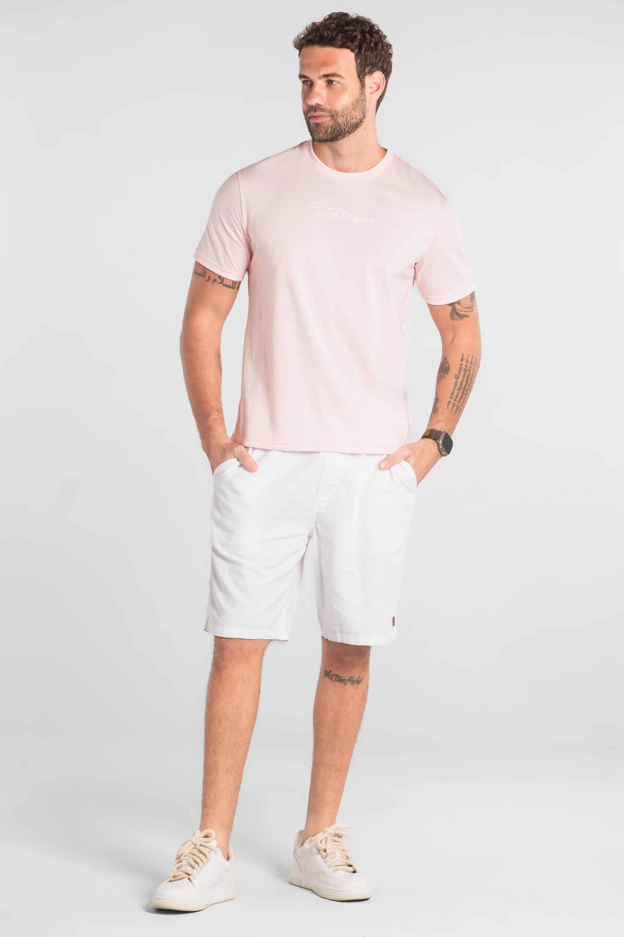 Camiseta Masculina Manga Curta em Algodão (Rosa Claro) The Philippines