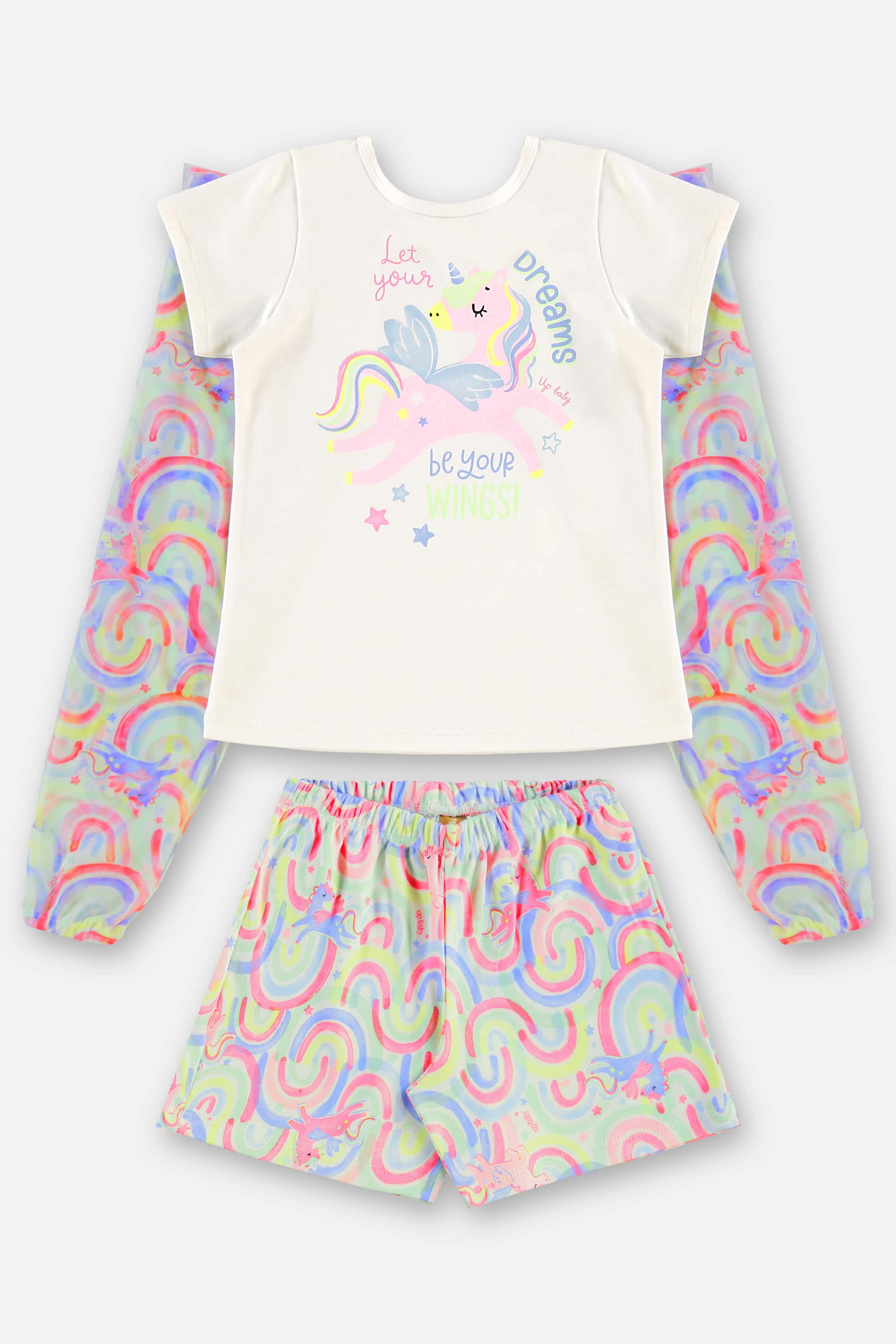 Pijama Unicórnio Infantil Feminino em Suedine com Asas (Off White) Up Baby - Imagem 10