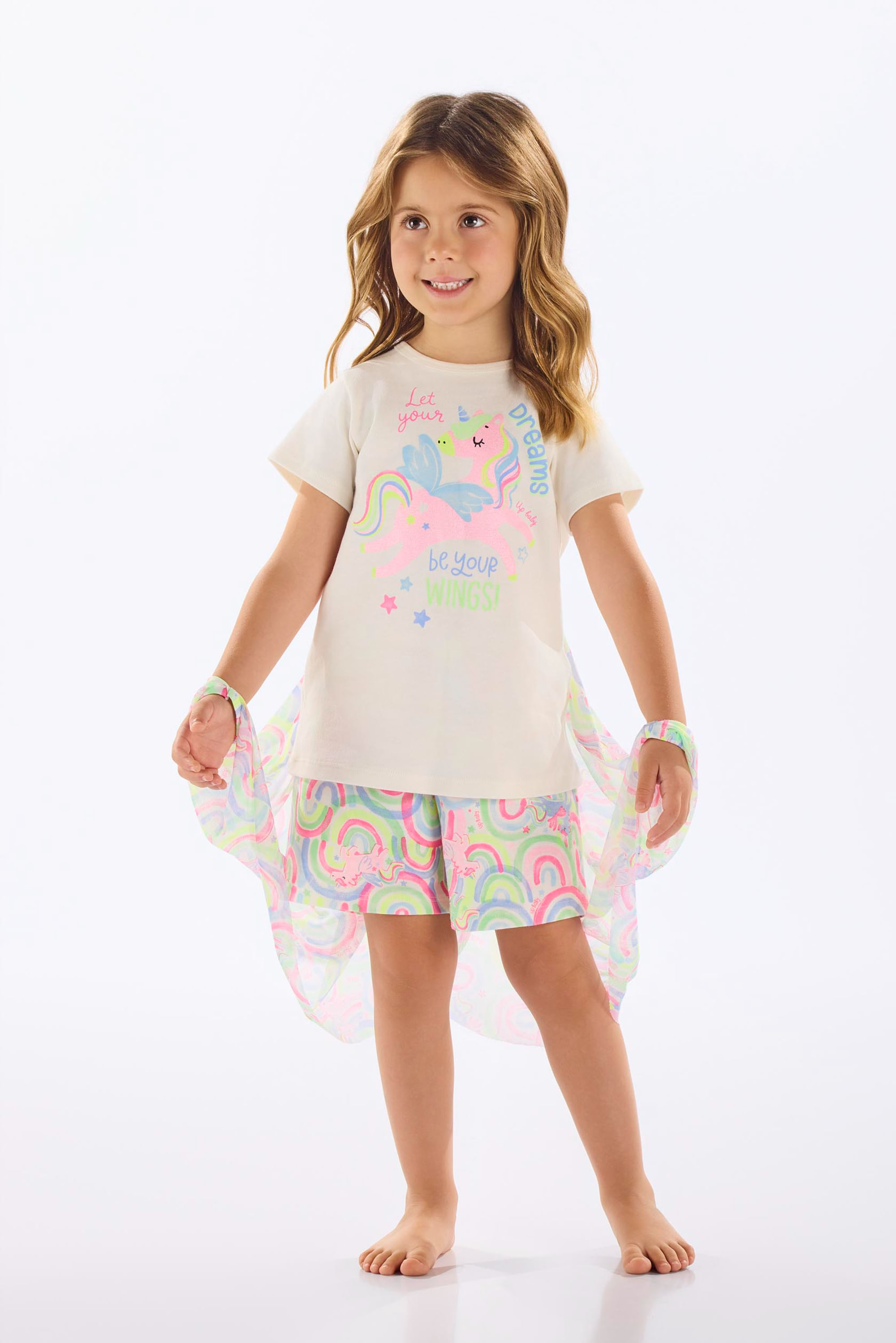 Pijama Unicórnio Infantil Feminino em Suedine com Asas (Off White) Up Baby - Imagem 41