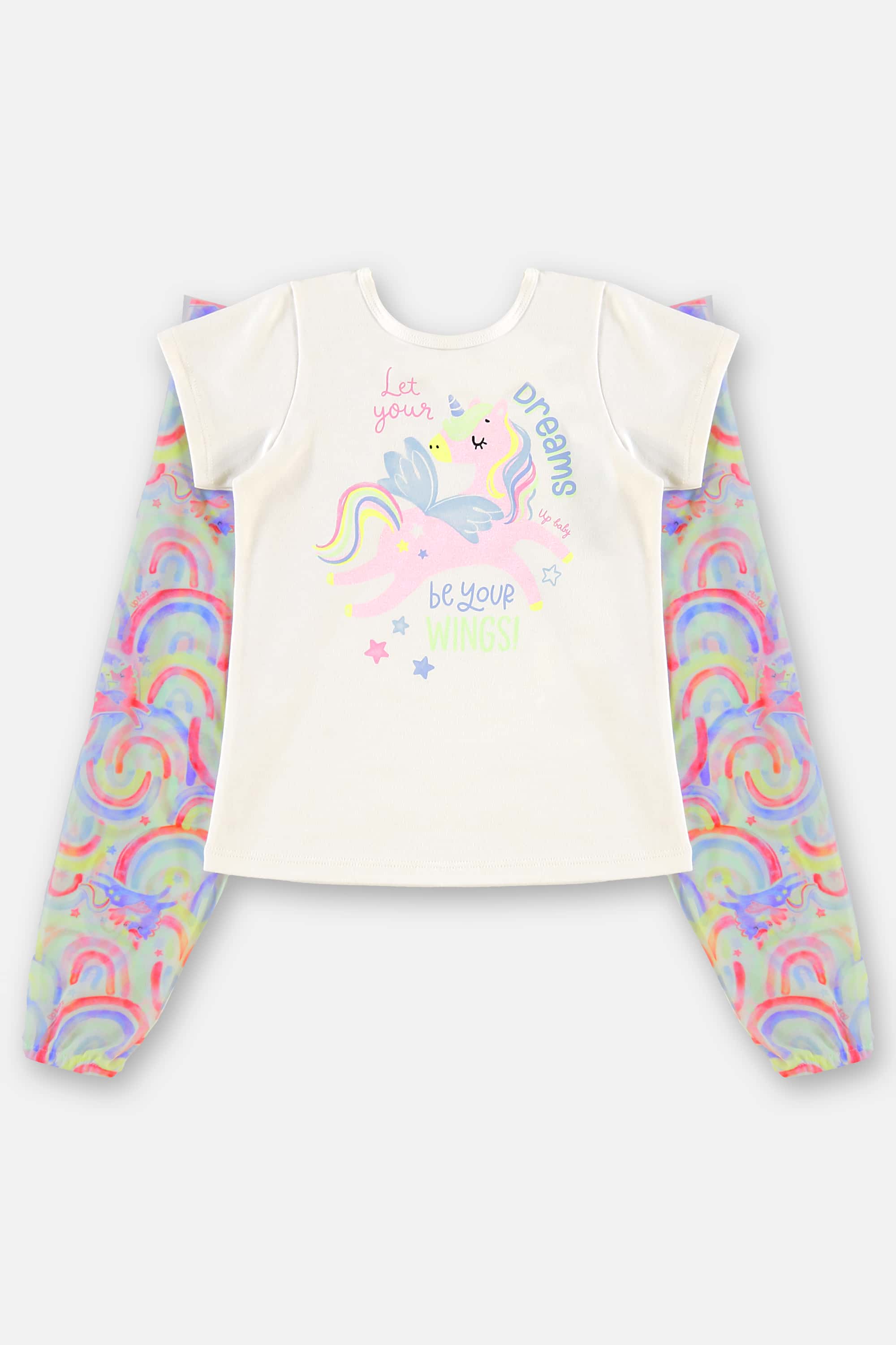 Pijama Unicórnio Infantil Feminino em Suedine com Asas (Off White) Up Baby - Imagem 43