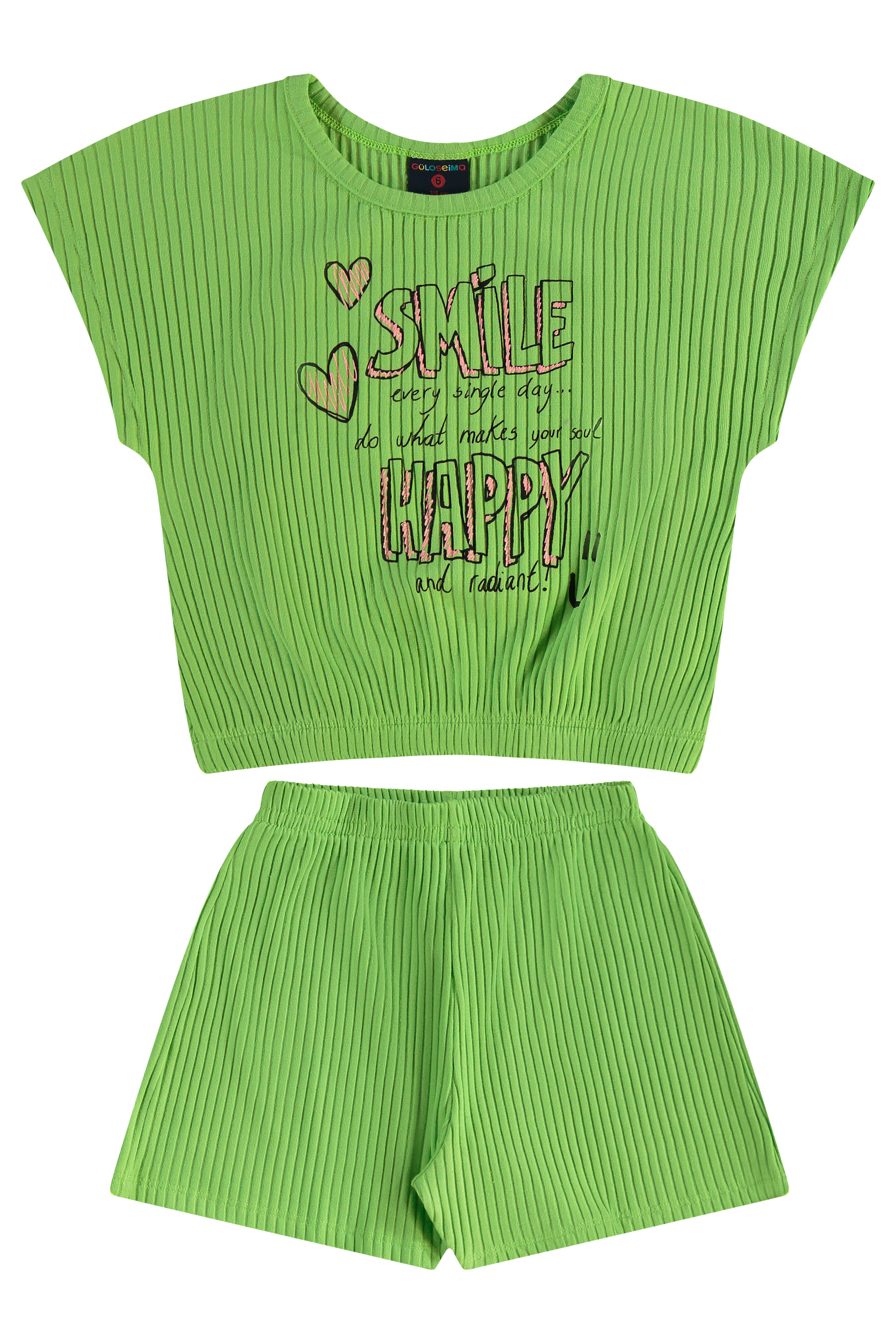 Conjunto com Blusa Cropped e Short em Ribana para Menina (Verde) Guloseima