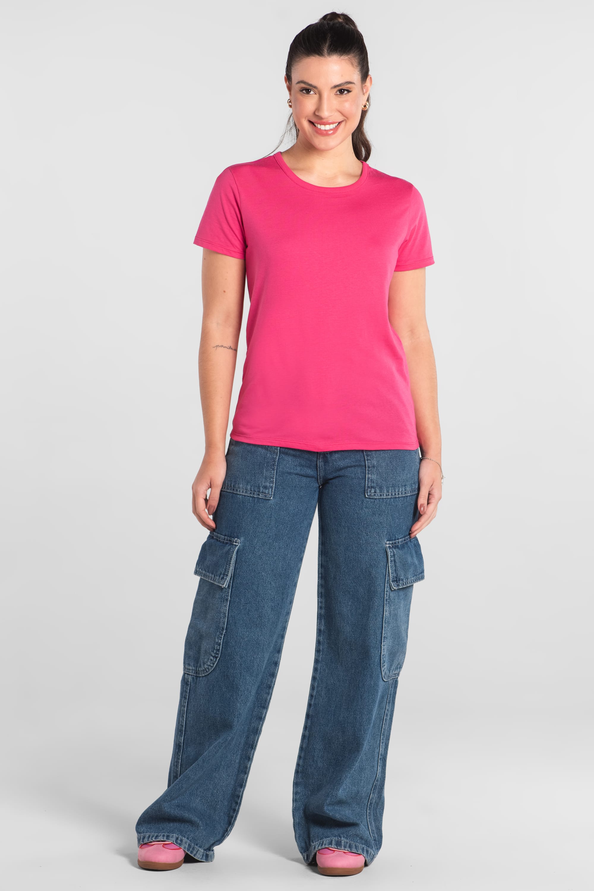 Blusa Feminina Adulto em Algodão Manga Curta (Rosa) Just Basic