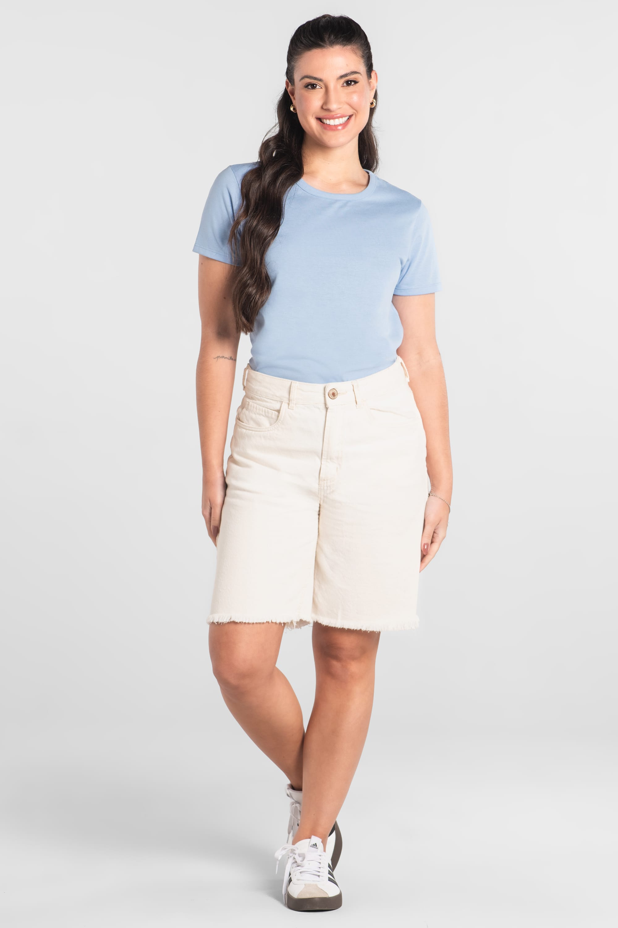 Blusa Feminina Adulto em Algodão Manga Curta (Azul) Just Basic