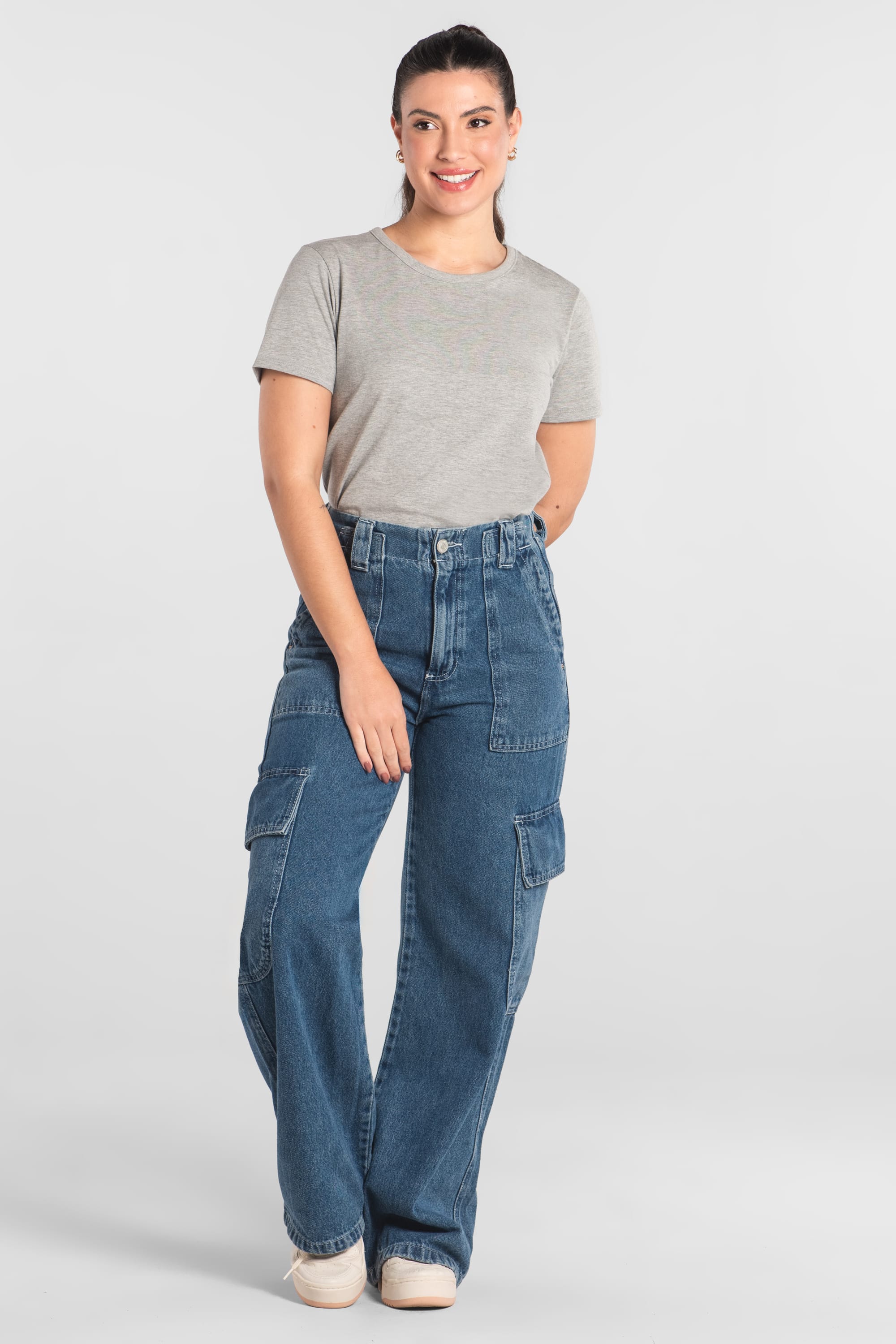 Blusa Feminina Adulto em Algodão Manga Curta (Cinza) Just Basic - Imagem 7