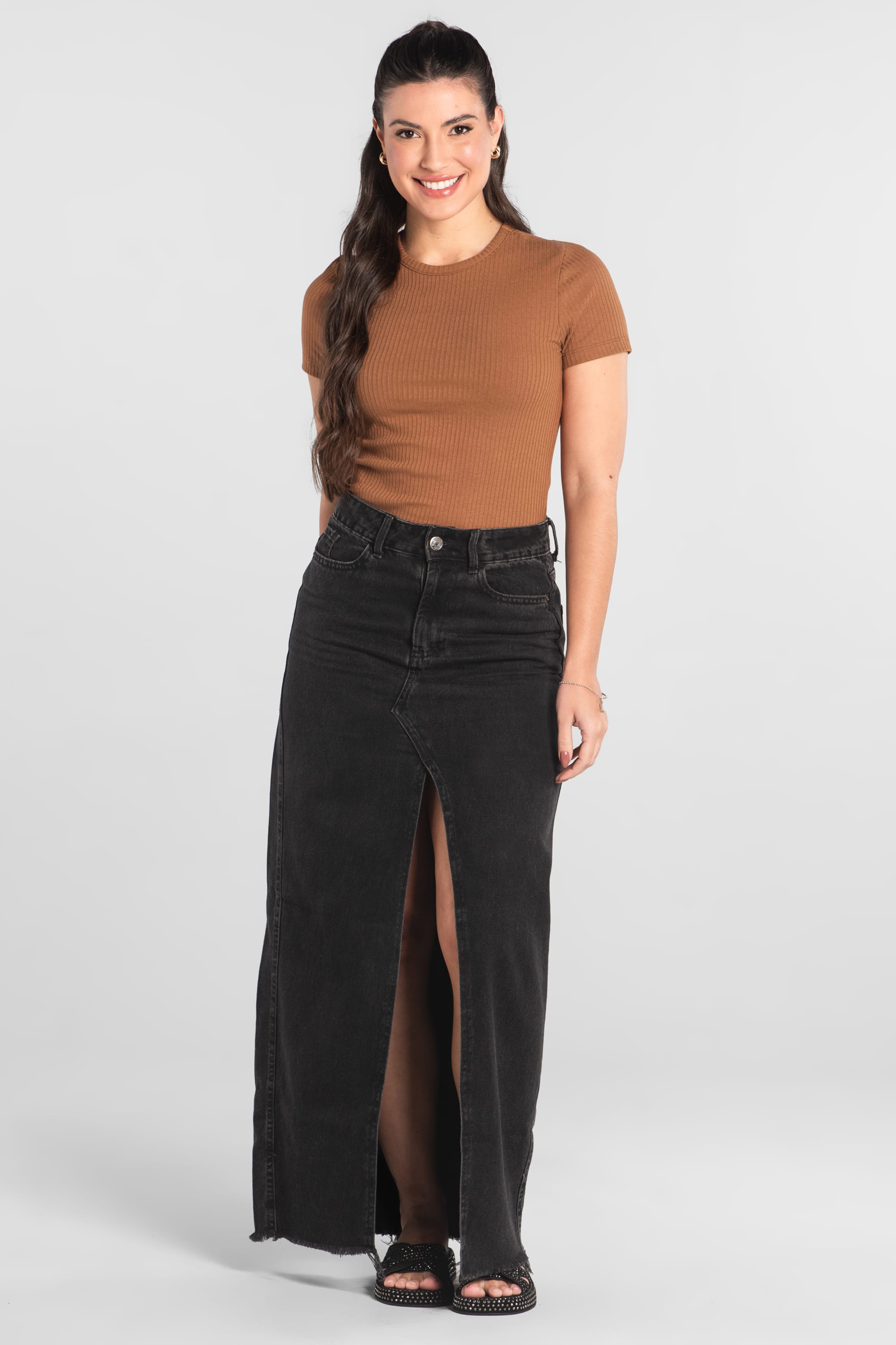 Blusa Feminina Adulto em Ribana Canelada (Marrom) Just Basic - Imagem 3