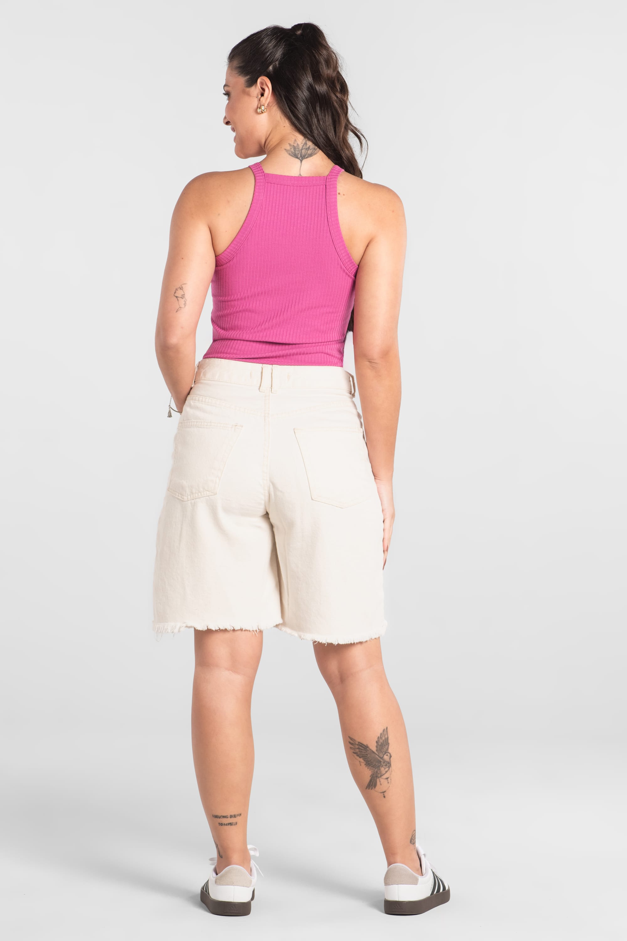 Regata Feminina Adulto em Ribana Canelada (Roxo Neon) Just Basic - Imagem 4