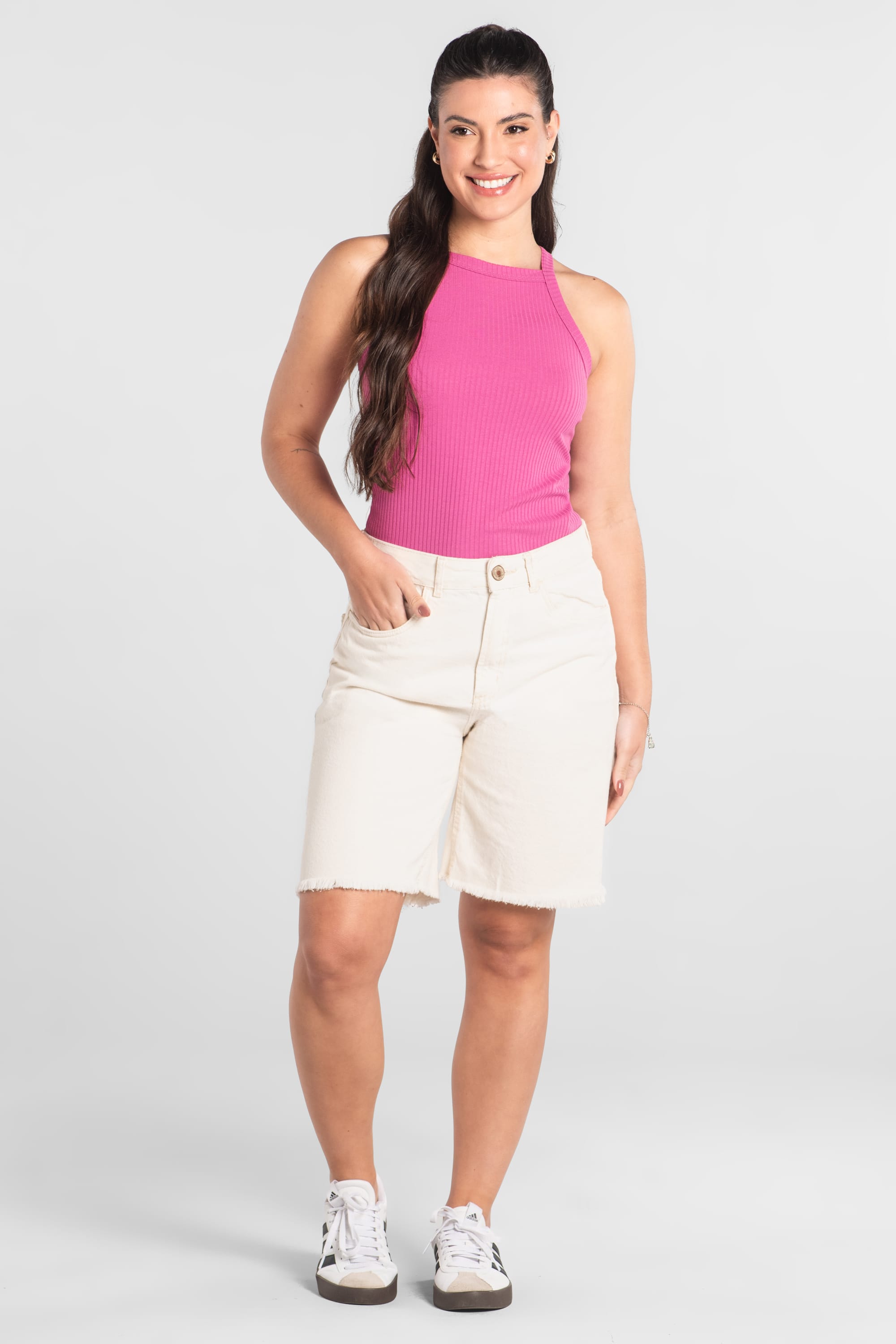 Regata Feminina Adulto em Ribana Canelada (Roxo Neon) Just Basic - Imagem 7