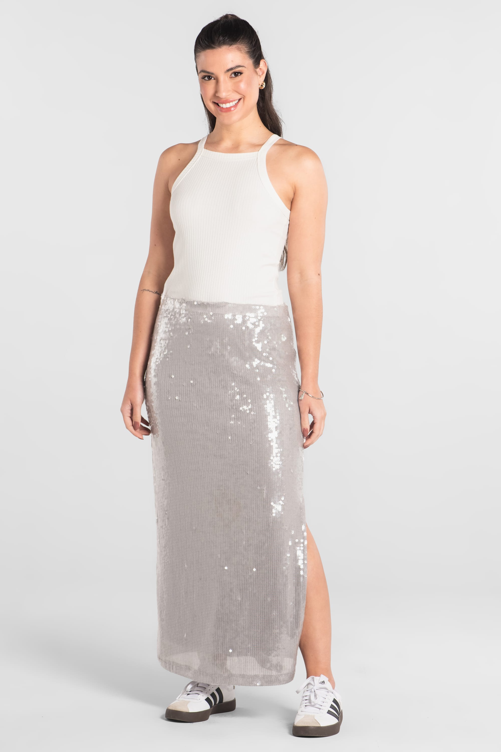 Regata Feminina Adulto em Ribana Canelada (Off White) Just Basic - Imagem 7