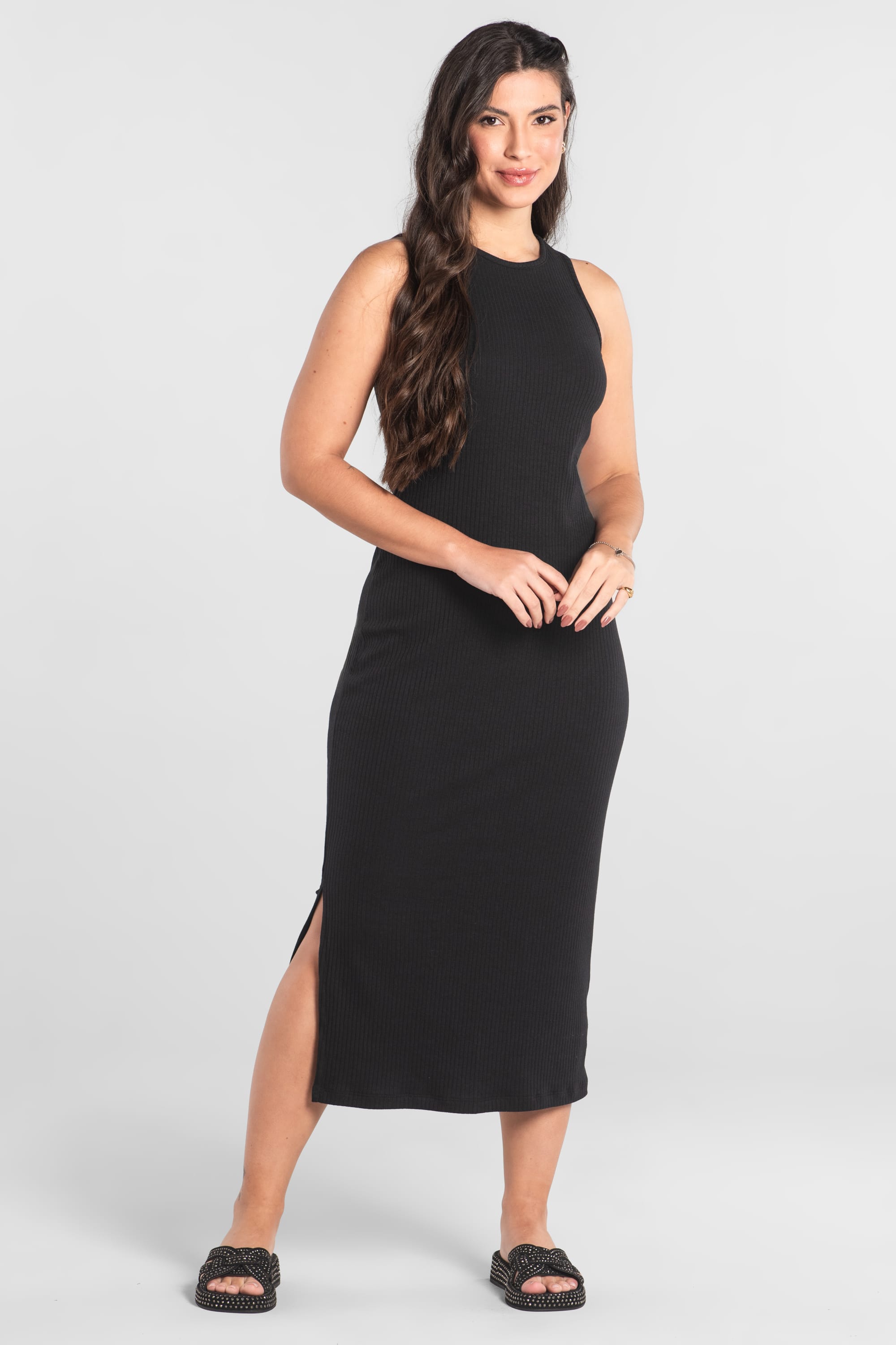 Vestido Regata Adulto em Ribana Canelada (Preto) Just Basic - Imagem 5