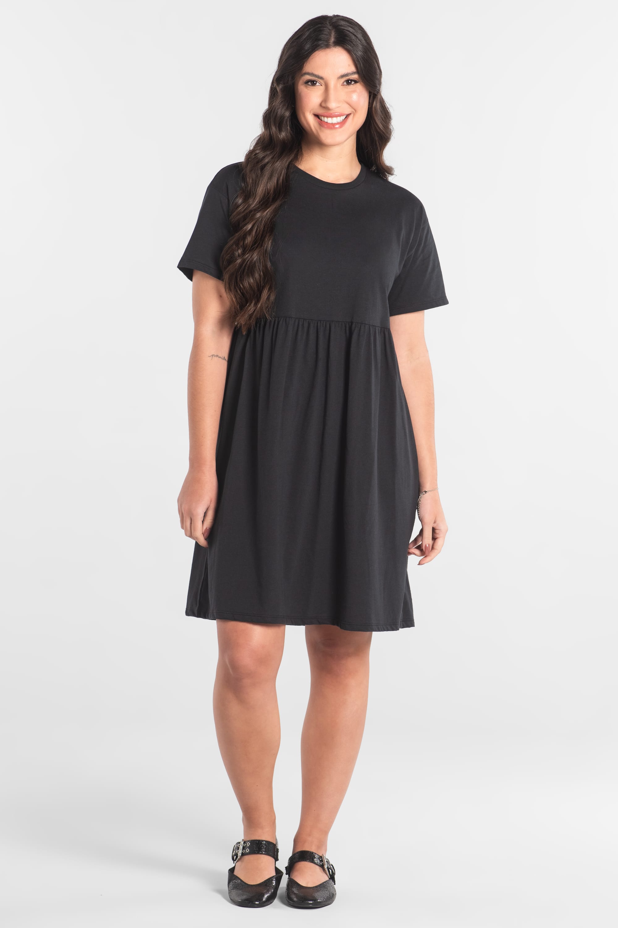 Vestido Feminino de Manga Curta em algodão (Preto) Just Basic