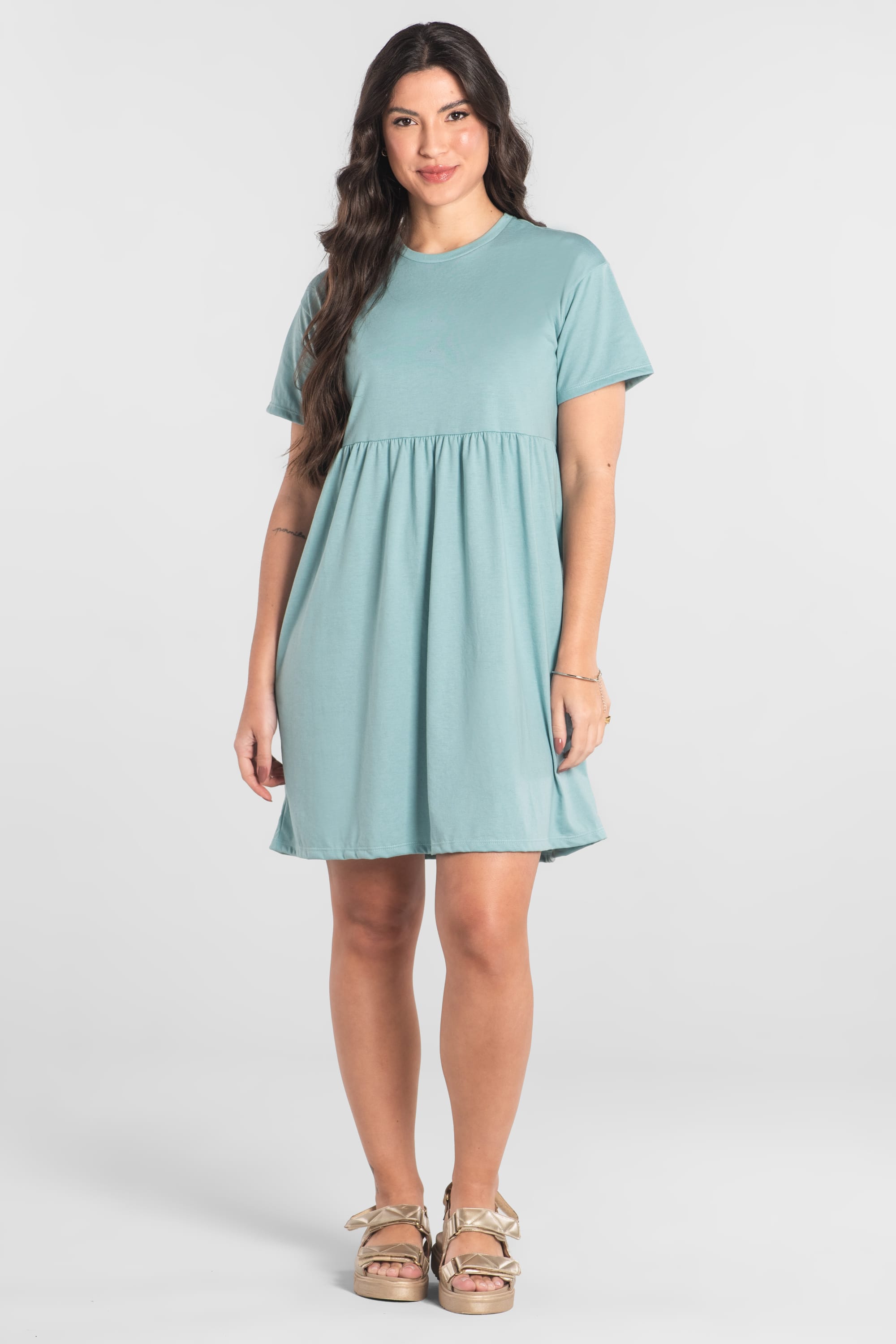 Vestido Feminino de Manga Curta em algodão (Azul) Just Basic - Imagem 3