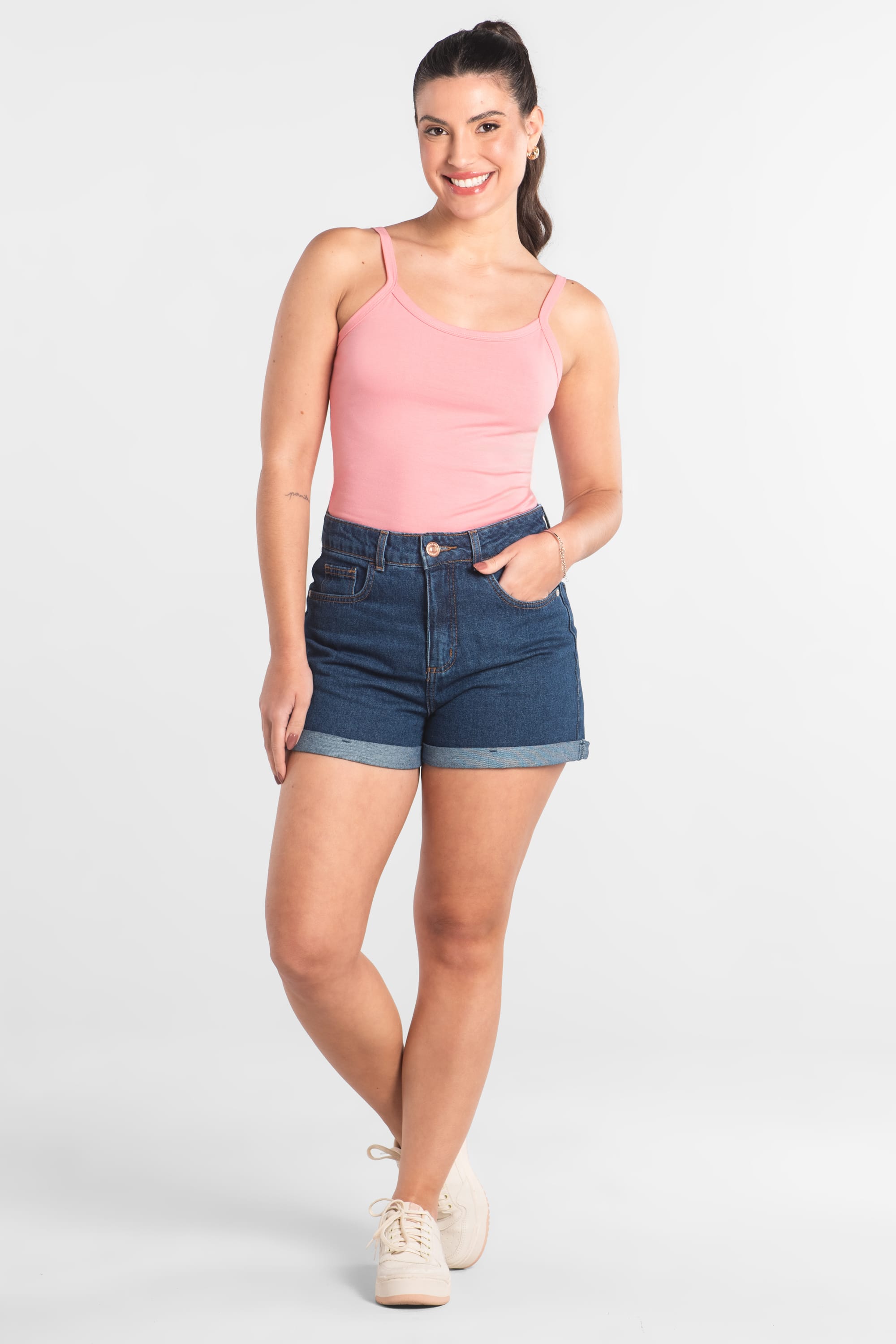 Regata Feminina em Cotton com Alcinhas (Rosa) Just Basic