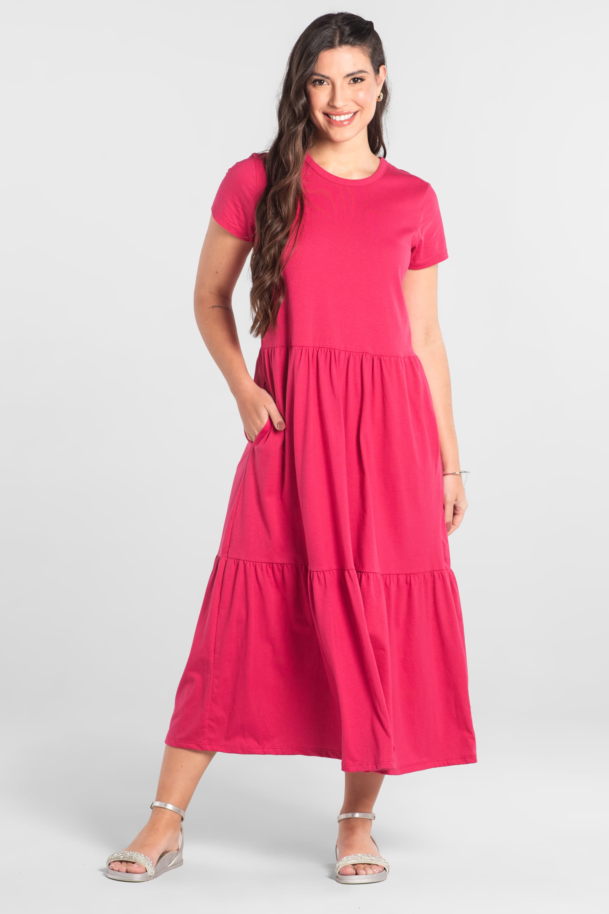 Vestido Marias Longo em Algodão (Rosa Pink Escuro) Just Basic - Imagem 7