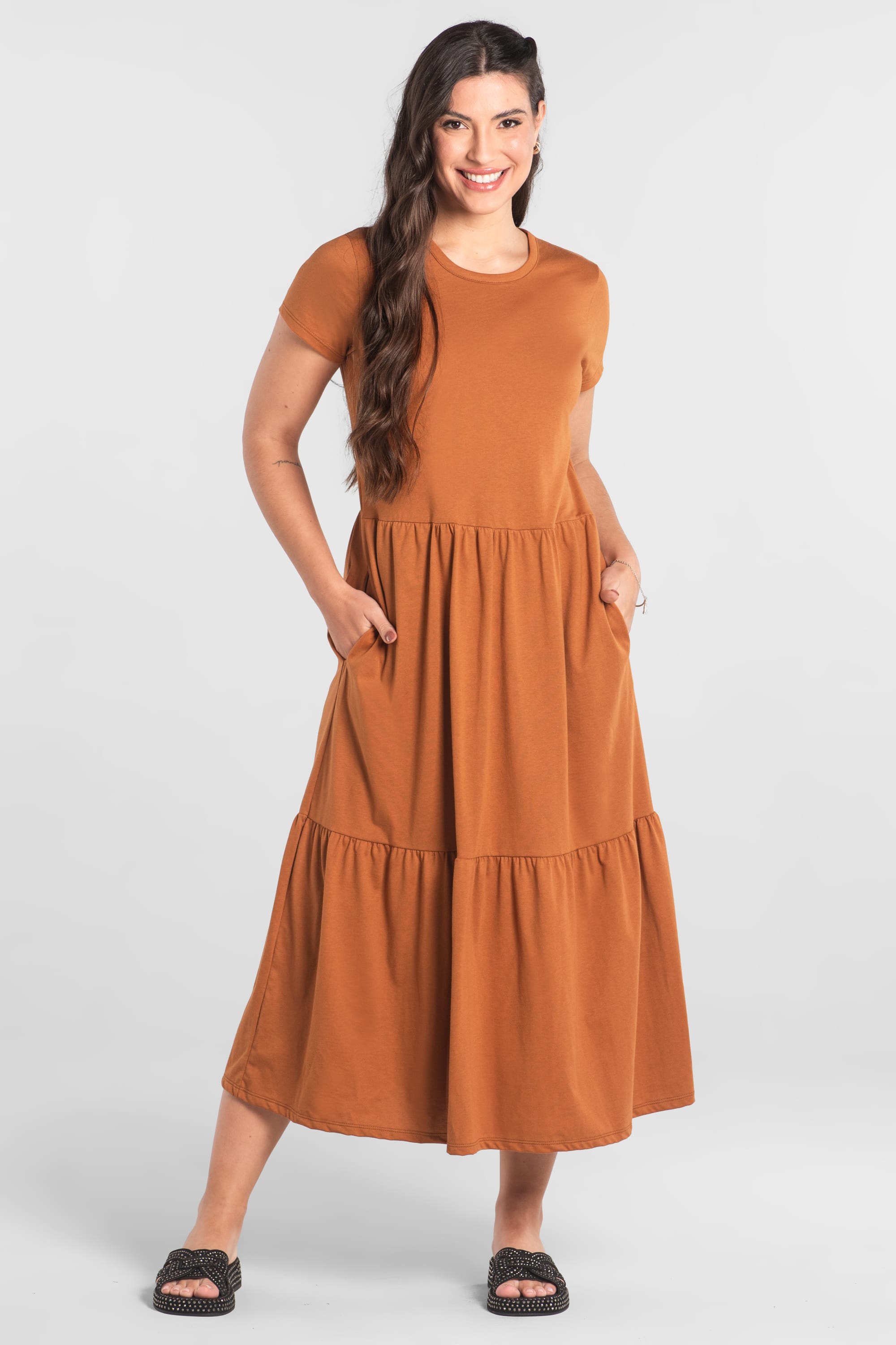 Vestido Marias Longo em Algodão (Marrom) Just Basic