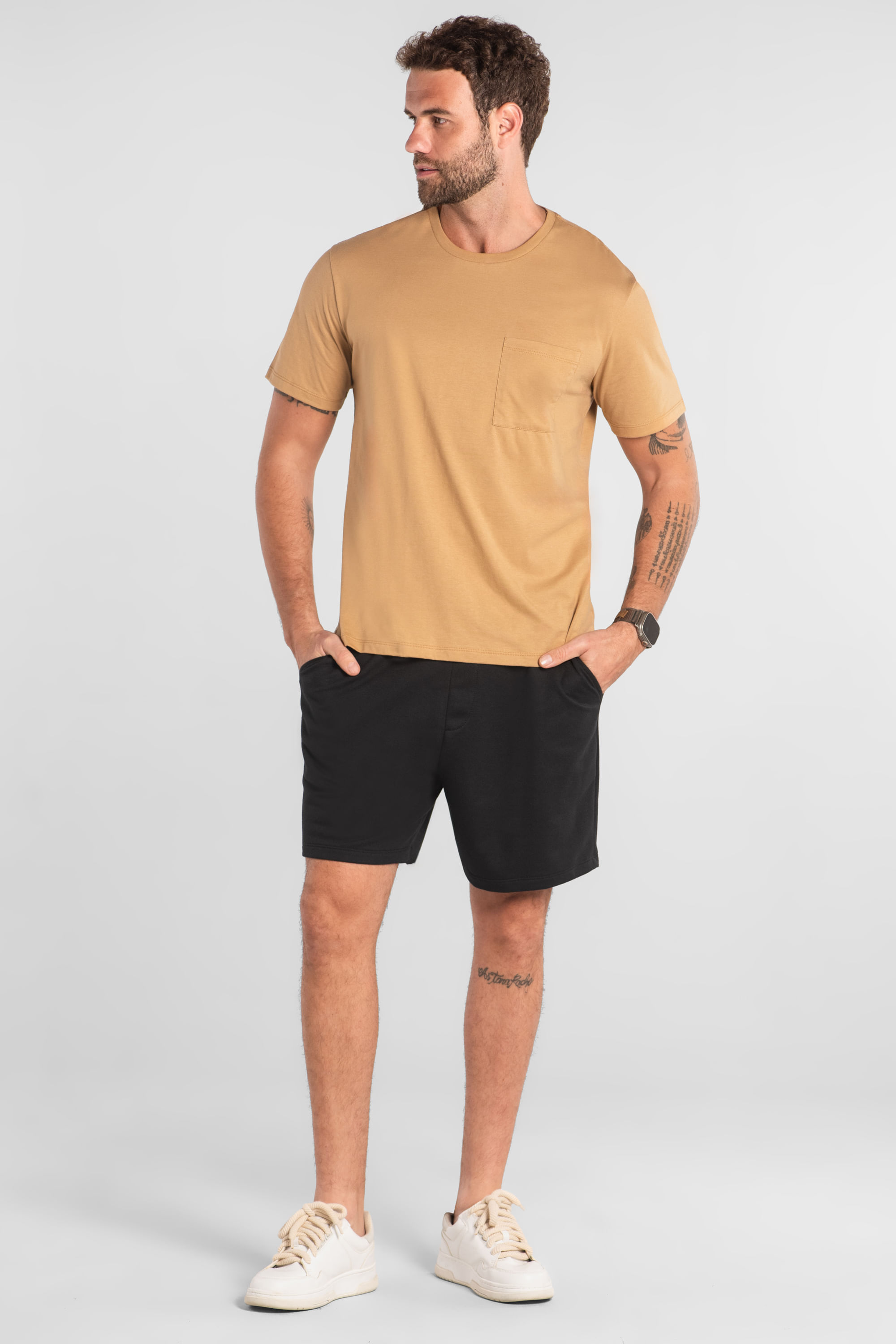 Camiseta Masculina em Meia Malha (Bege) Just Basic