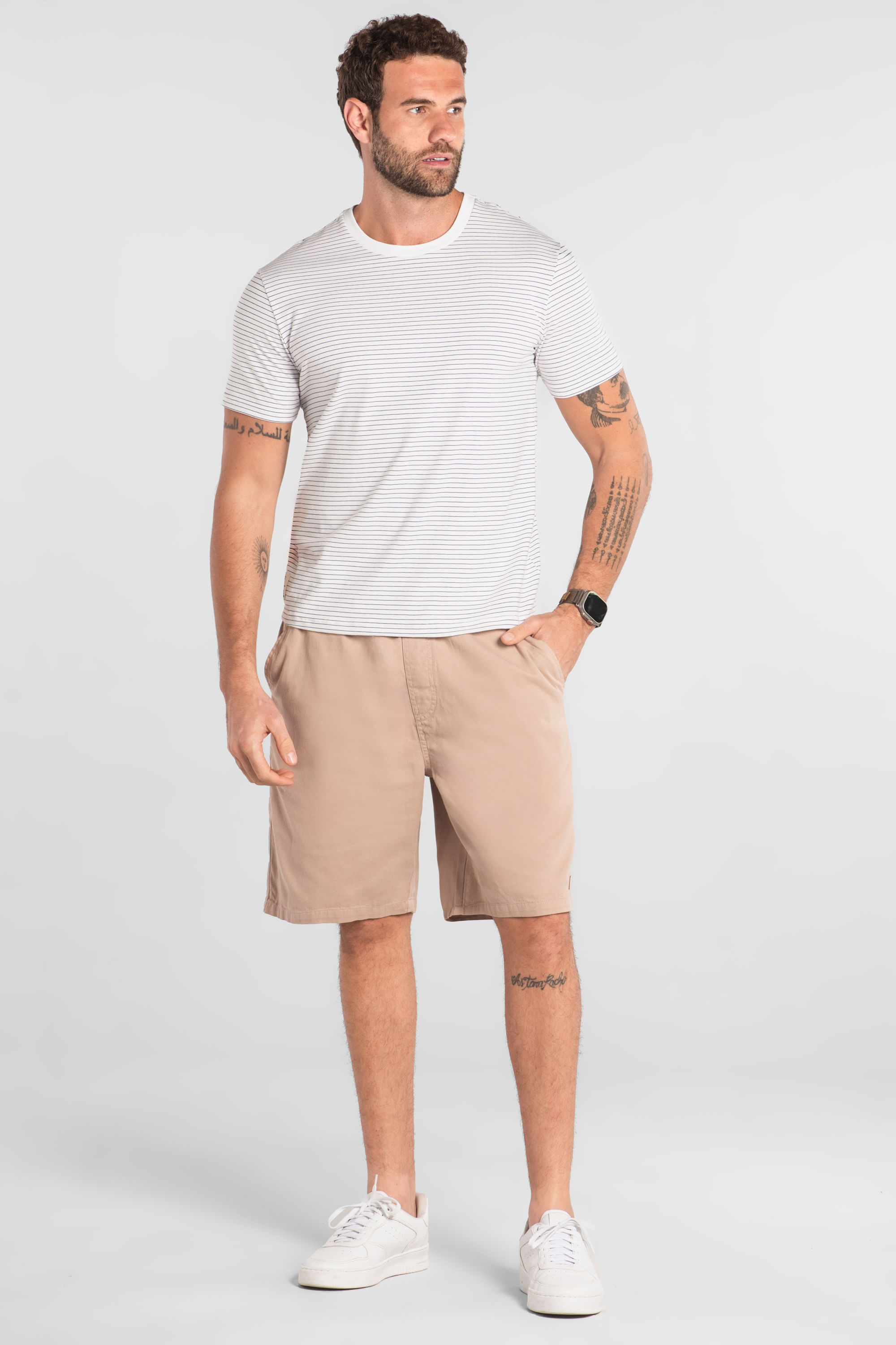 Camiseta Masculina em Cotton Listrado (Branco) The Philippines