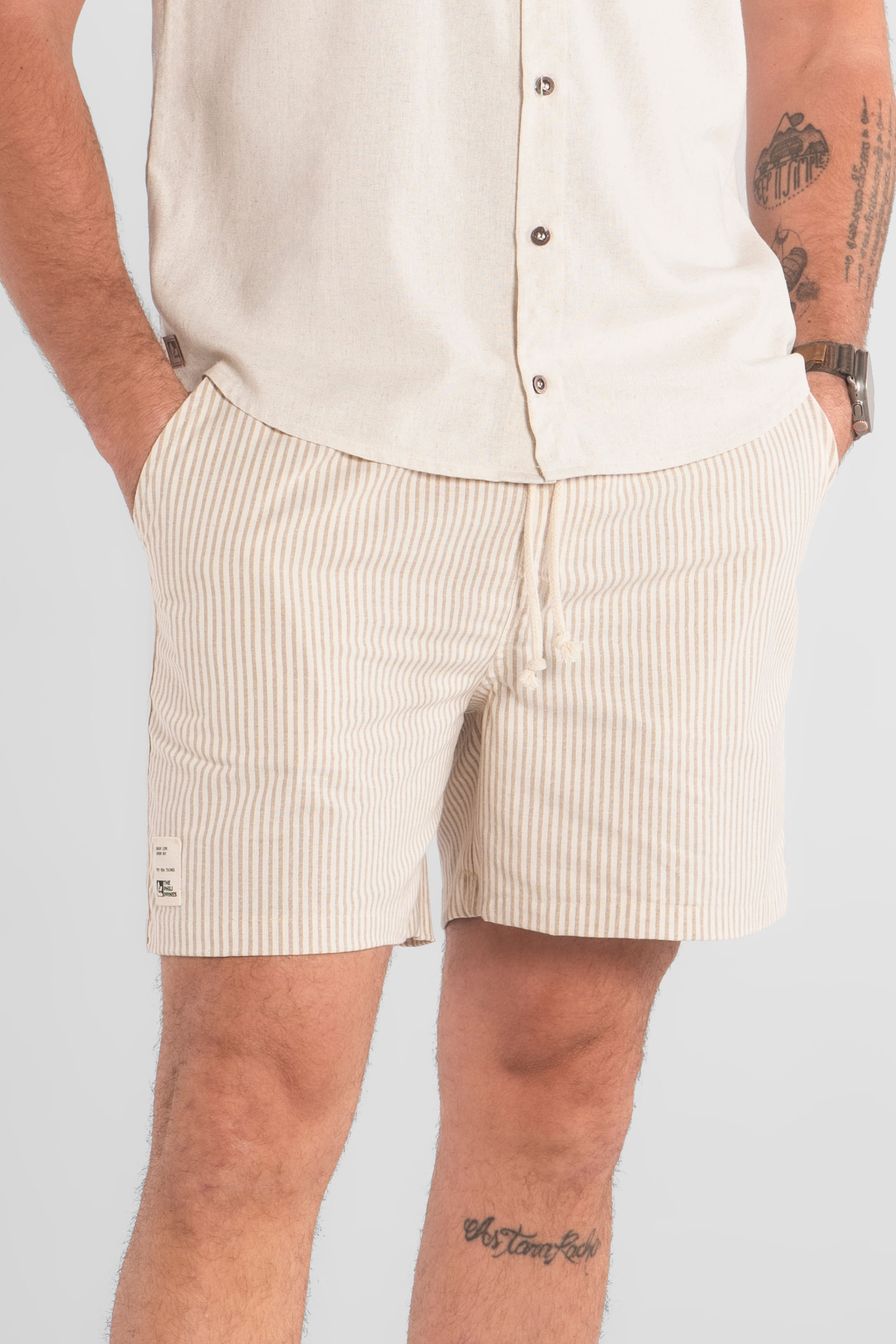 Bermuda Masculina Listrada em Algodão (Marrom) The Philippines