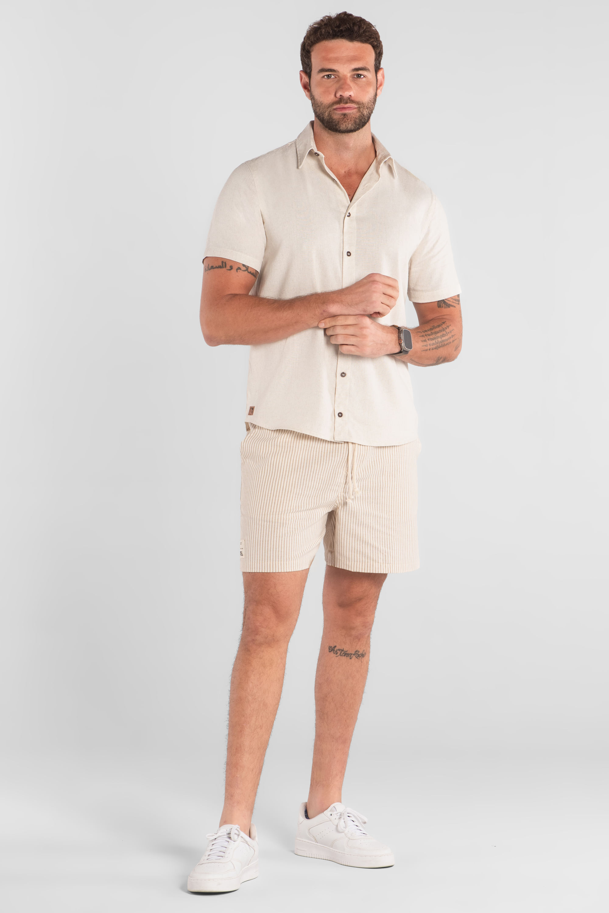 Bermuda Masculina Listrada em Algodão (Marrom) The Philippines - Imagem 8