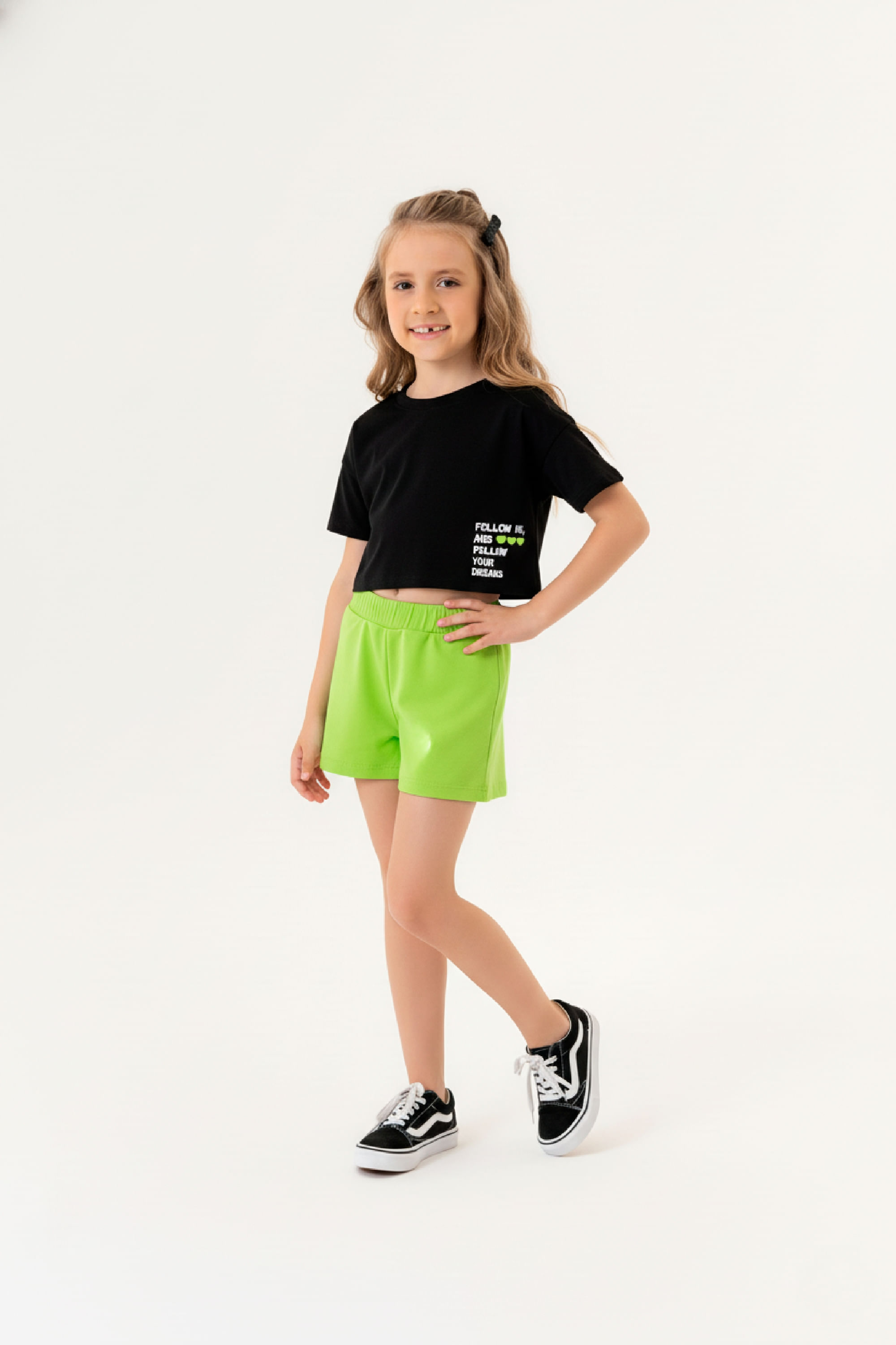 Conjunto Infantil com Blusa e Shorts para Menina (Preto) Guloseima - Imagem 7