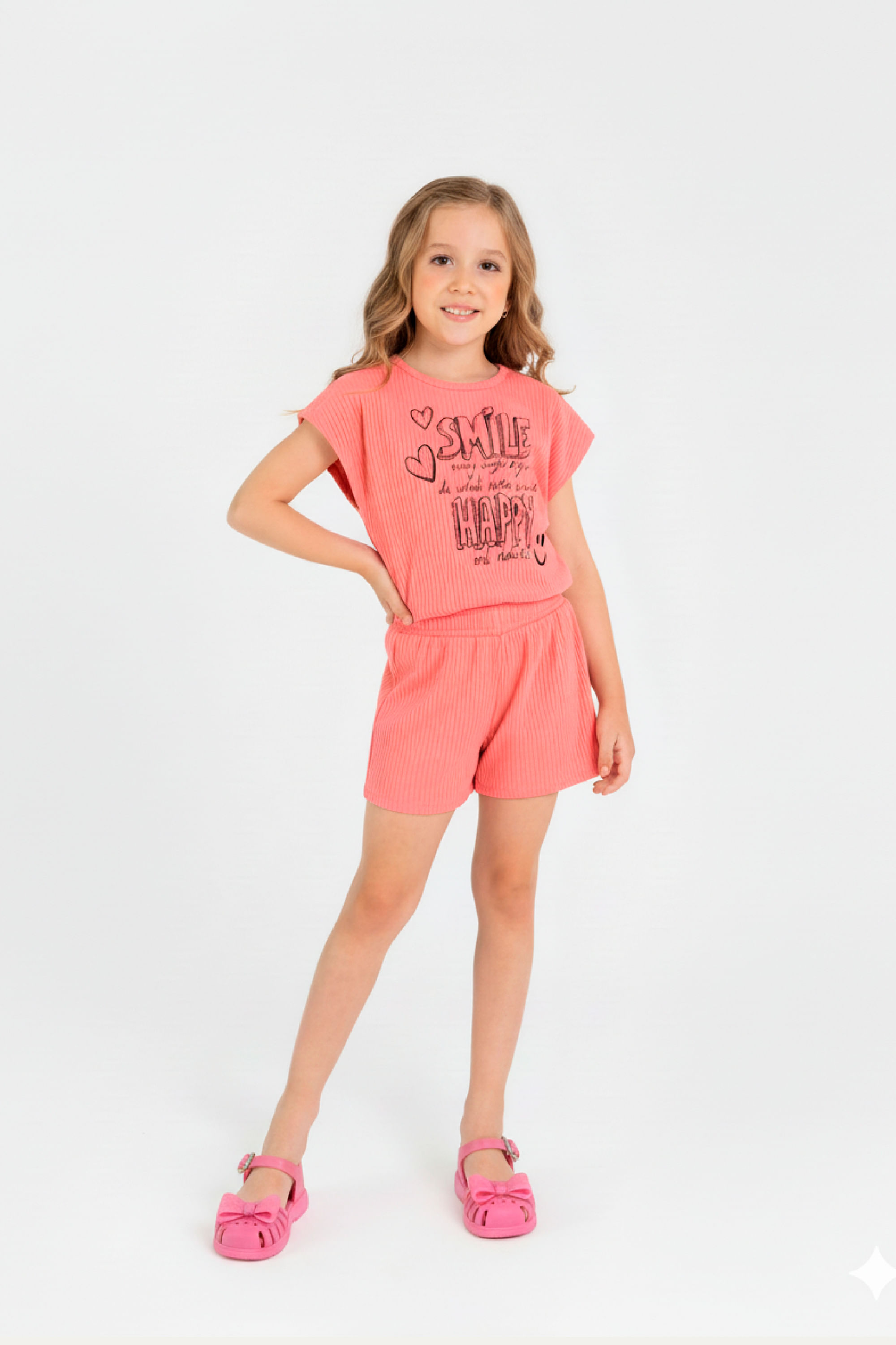 Conjunto com Blusa Cropped e Short em Ribana para Menina (Rosa) Guloseima - Imagem 13