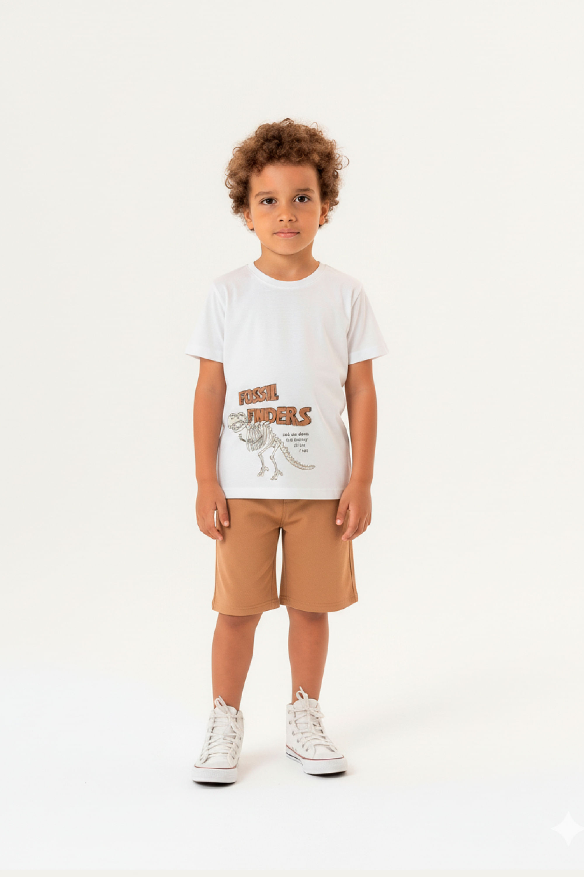 Conjunto Infantil Masculino Camiseta e Bermuda Dino (Off White) Guloseima