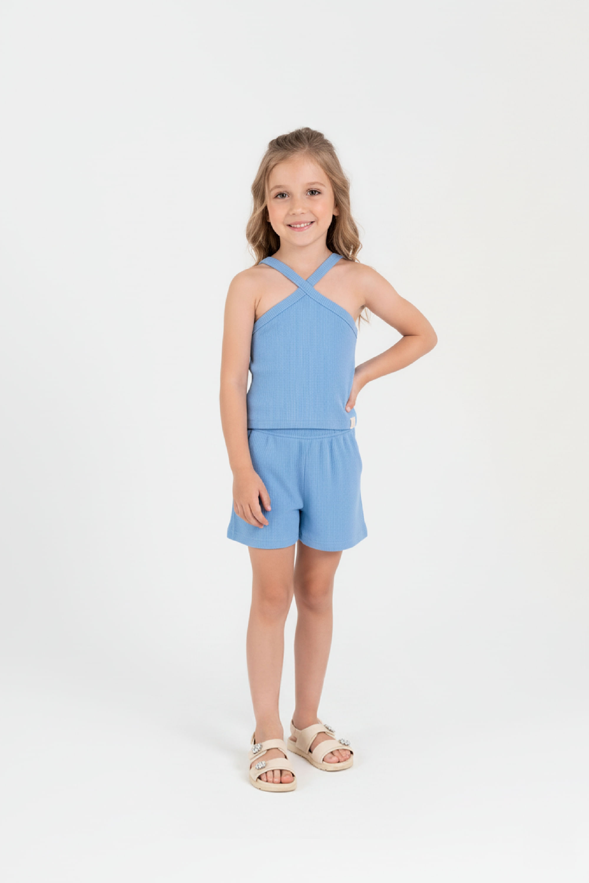 Conjunto Infantil Regata com Alça Cruzada e Short (Azul) Guloseima