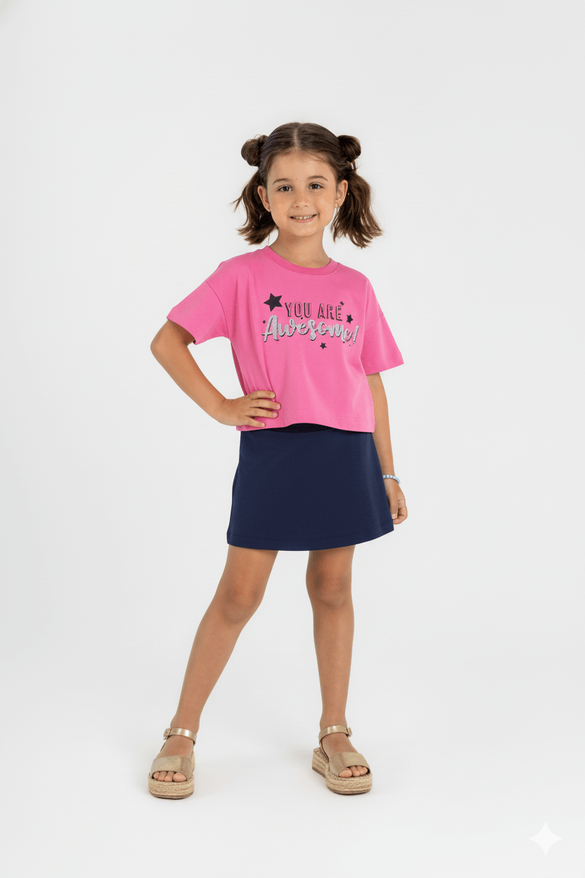 Conjunto com Blusa e Short-saia para Menina (Rosa) Guloseima
