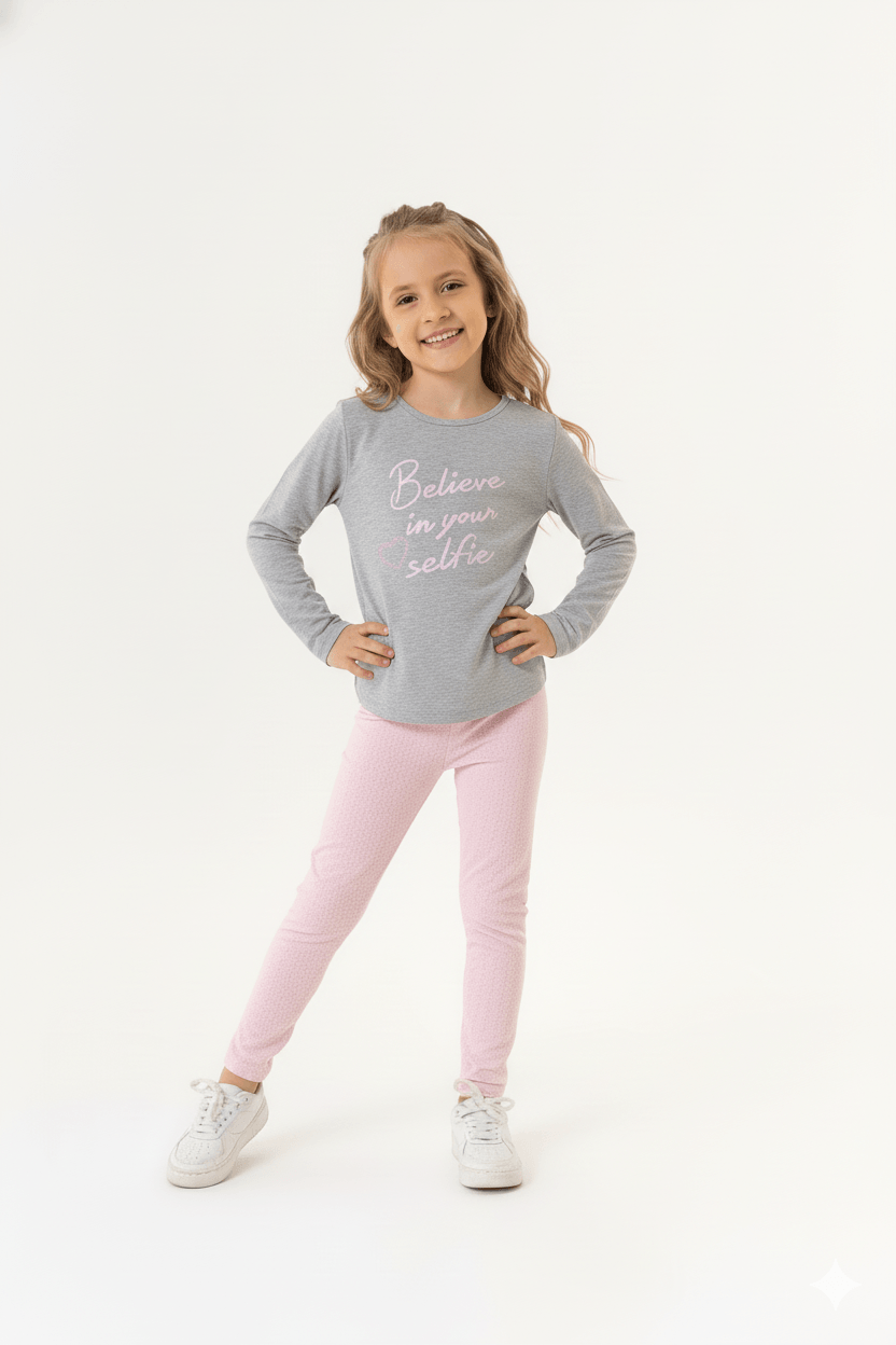 Conjunto Blusa e Calça Legging Infantil para Menina (Cinza) Guloseima