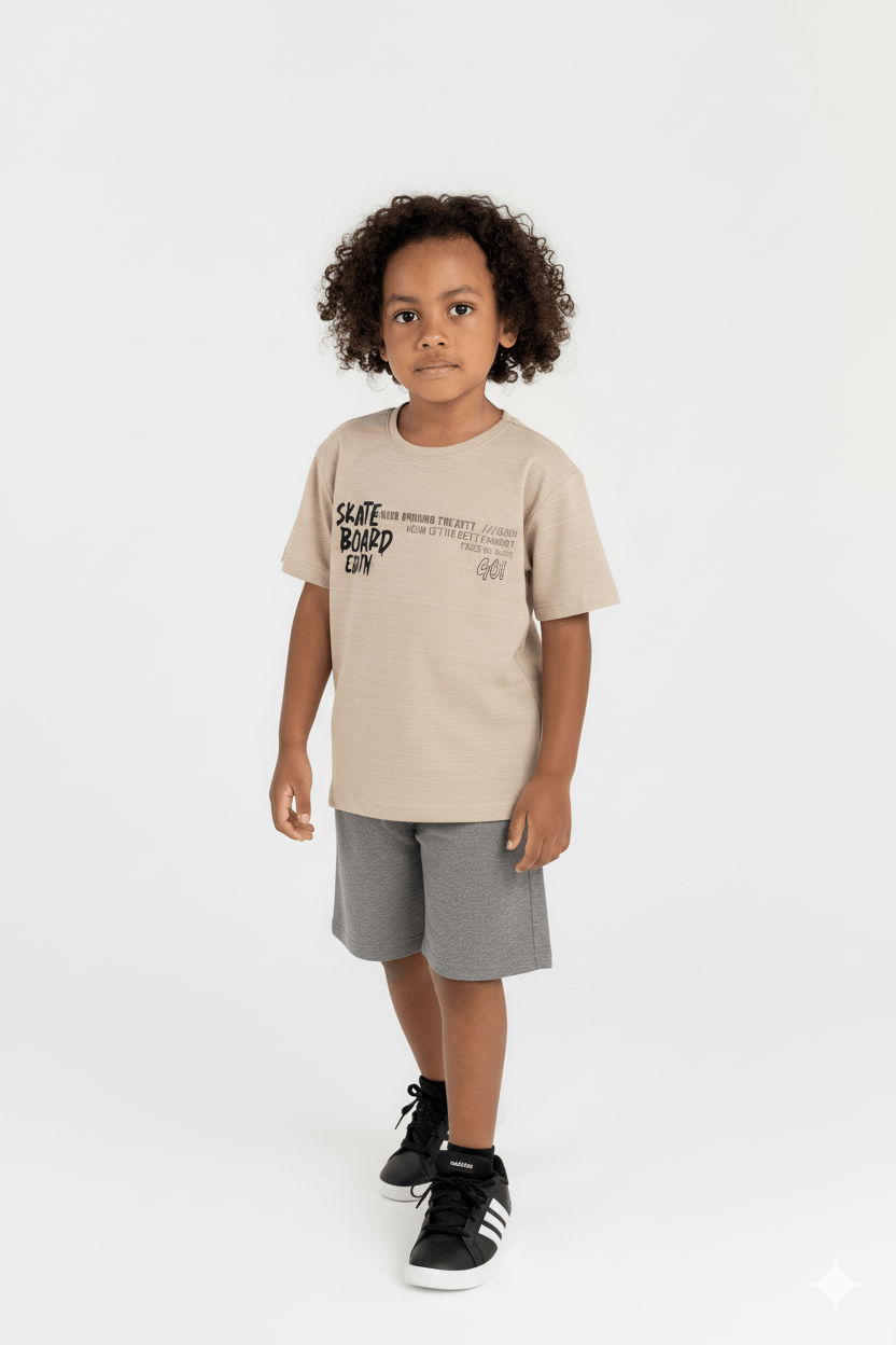 Conjunto Infantil com Camiseta e Bermuda para Menino (Cinza) Guloseima