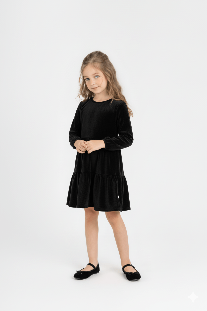 Vestido Infantil em Veludo Plush (Preto) Guloseima