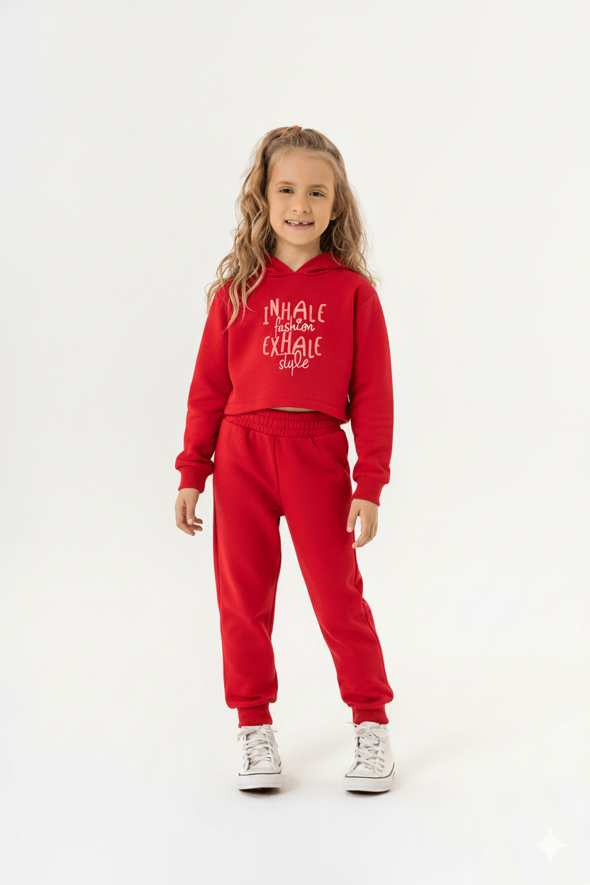 Conjunto Infantil Feminino com Jaqueta e Calça em Moletinho (Vermelho) Guloseima