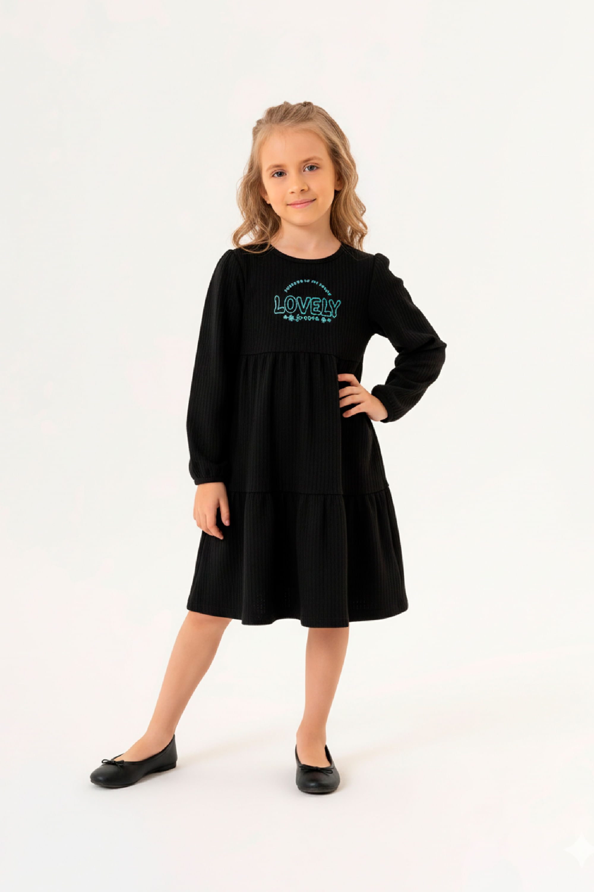 Vestido Manga Longa Infantil em Moletinho (Preto) Guloseima