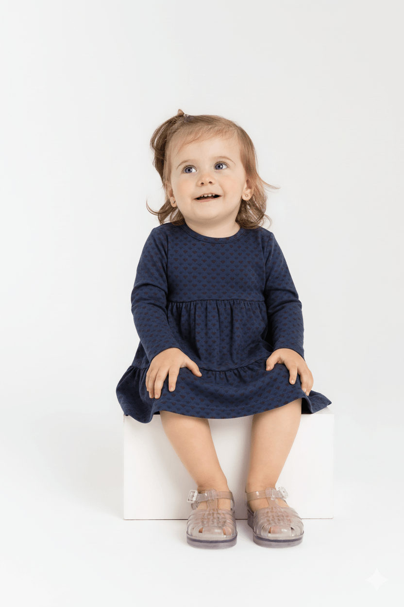 Vestido Manga Longa para Bebê em Malha Jacquard (Azul Marinho) Guloseima - Imagem 7