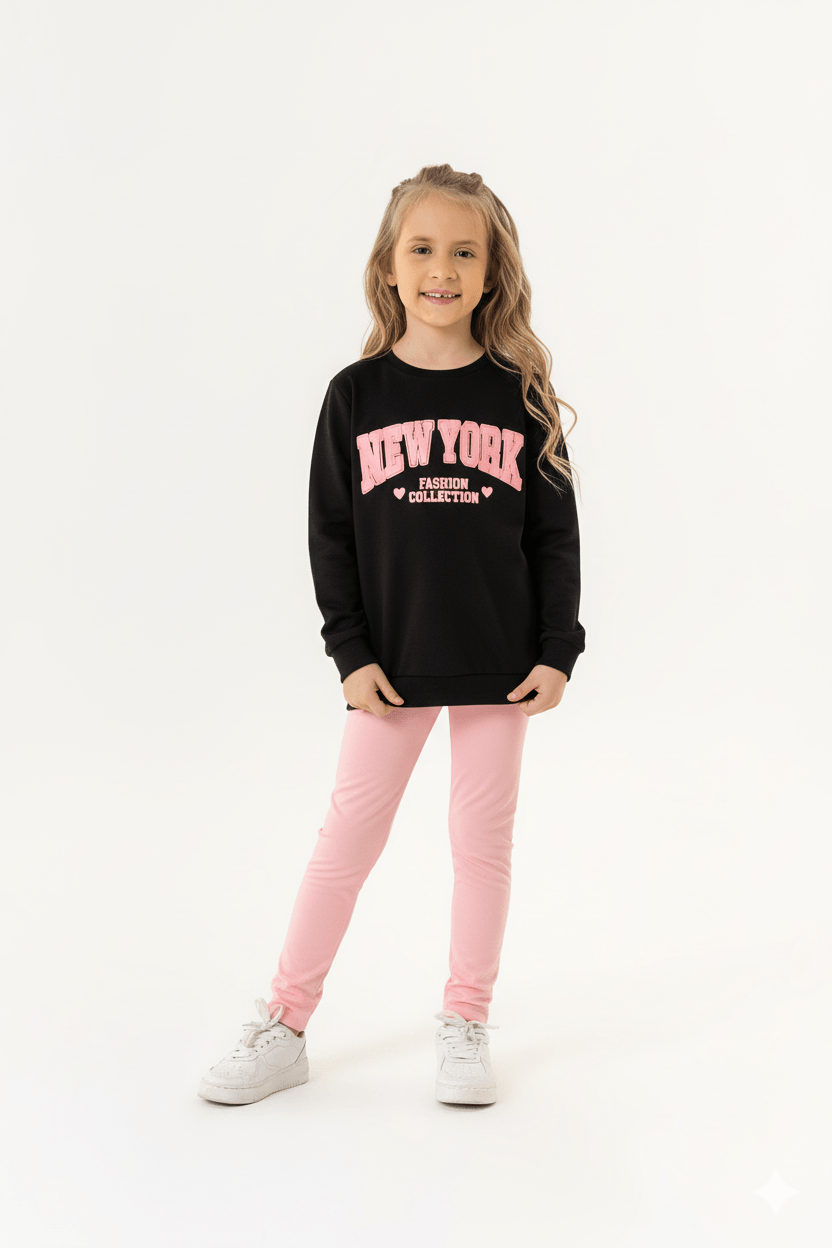 Conjunto Infantil Feminino com Blusão e Calça Legging (Preto) Guloseima