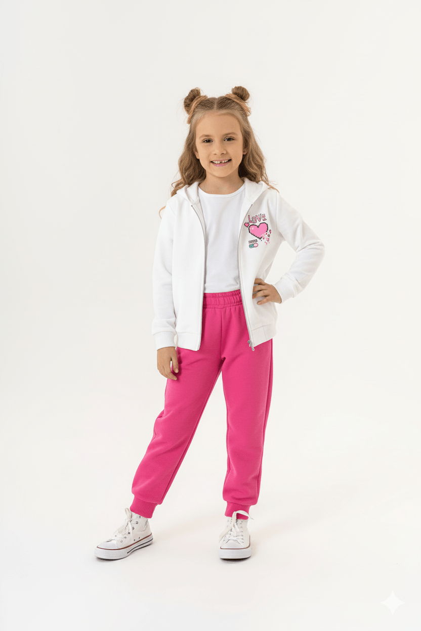 Conjunto Feminino Infantil com Jaqueta e Calça Legging (Off White) Guloseima