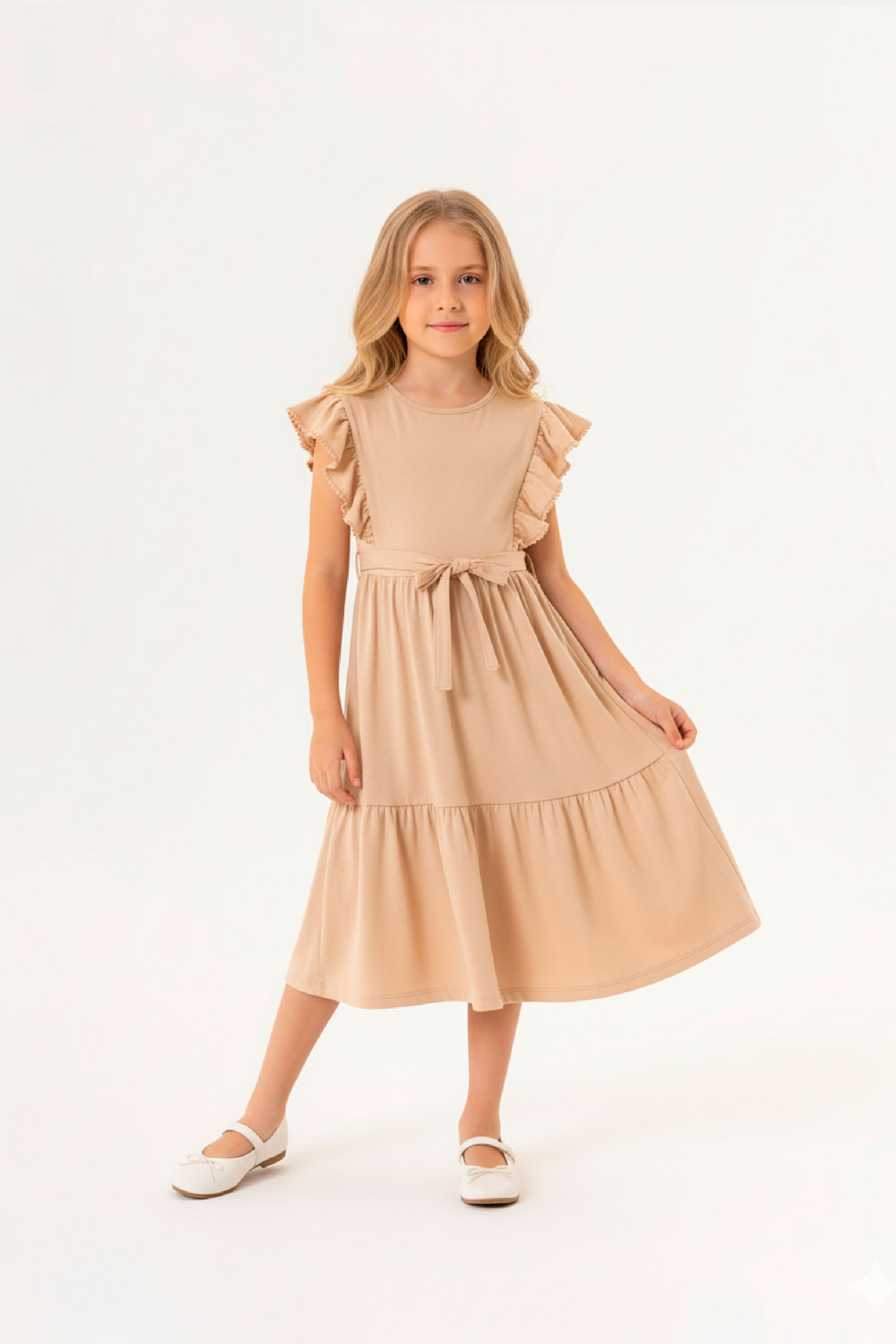 Vestido Godê Infantil em Meia Malha (Bege) Guloseima - Imagem 4