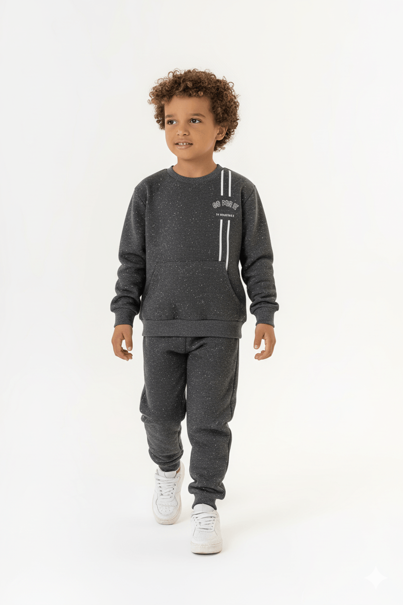 Conjunto Infantil Masculino Blusão e Calça em Moletom (Preto) Guloseima