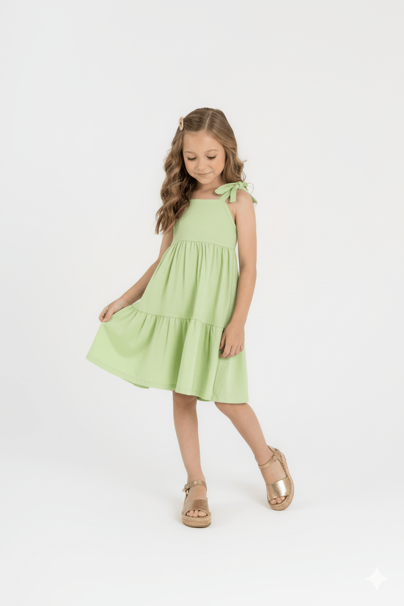 Vestido com Alças em Tecido para Menina (Verde) Guloseima - Imagem 4