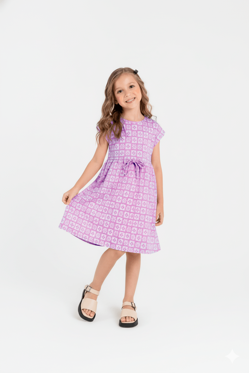 Vestido Infantil Sem Manga em Jacquard (Roxo) Guloseima