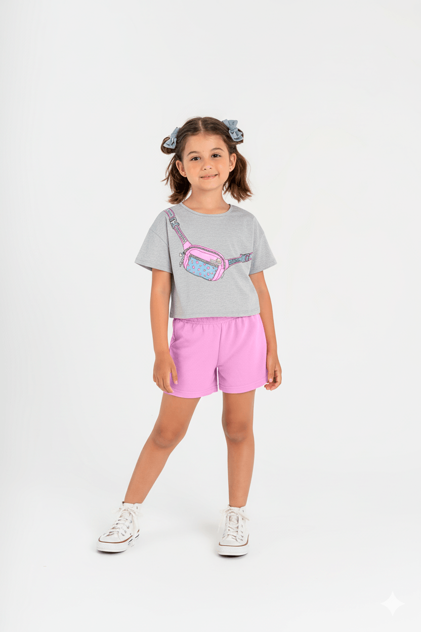 Conjunto Infantil para Menina com Blusa e Shorts (Cinza) Guloseima