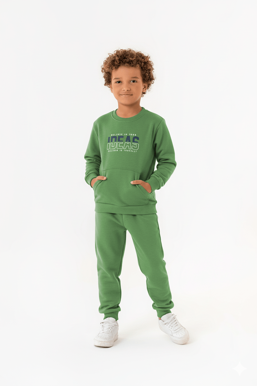 Conjunto Infantil Masculino em Moletom Sem Felpa (Verde) Guloseima