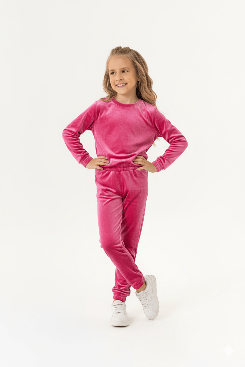 Conjunto Infantil Feminino Blusão e Calça em Veludo (Rosa Pink) Guloseima