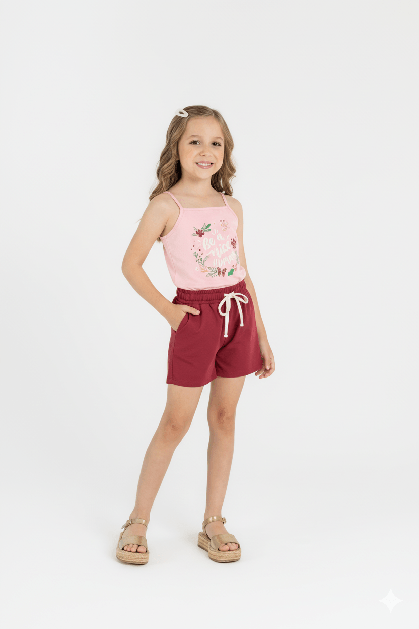 Conjunto com Regata e Short para Menina (Vermelho) Guloseima