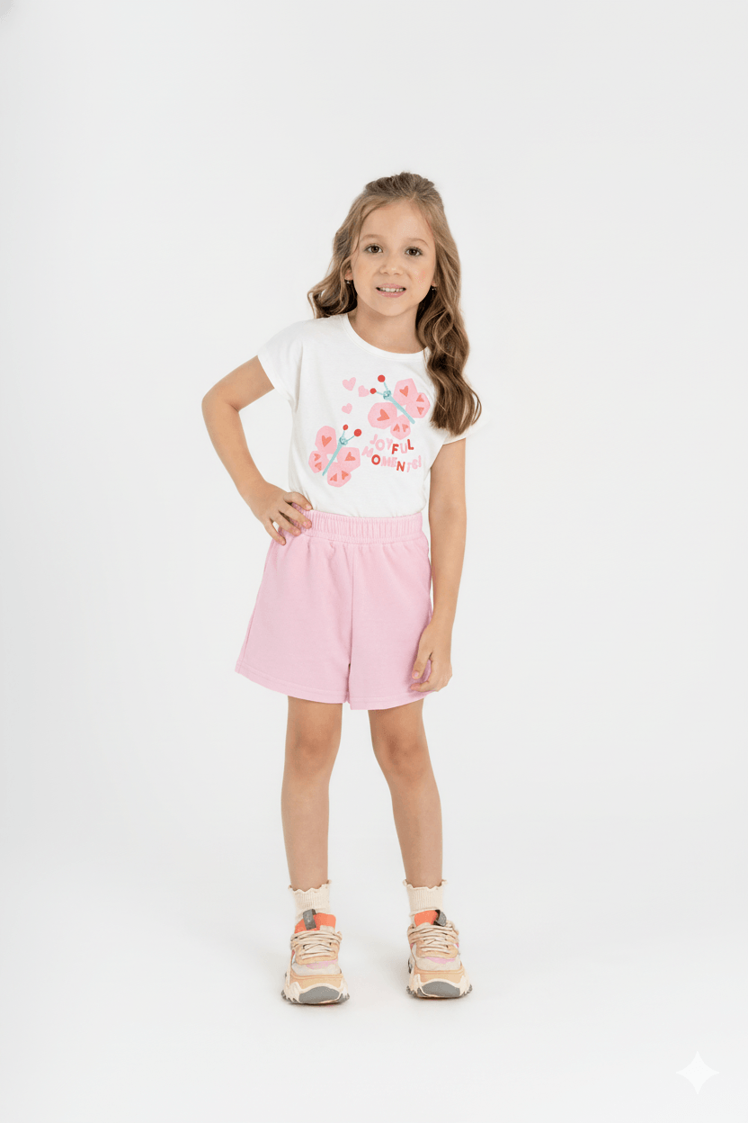 Conjunto Infantil Feminino com Blusa Borboletinha e Short (Branco) Guloseima
