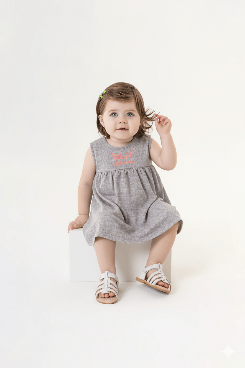 Vestido em Malha Trabalhada para Bebê Menina (Cinza) Guloseima