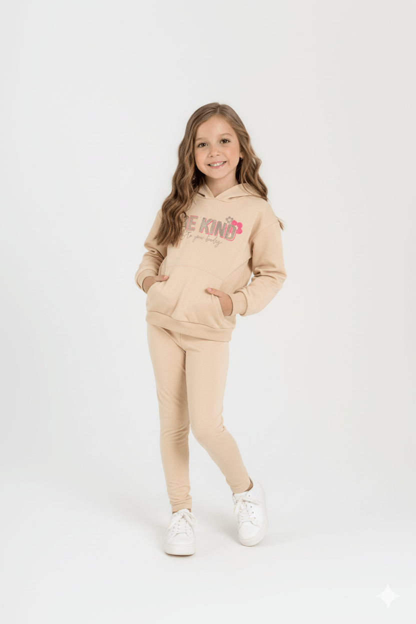 Conjunto Infantil Feminino em Molecotton com Felpa (Bege) Guloseima