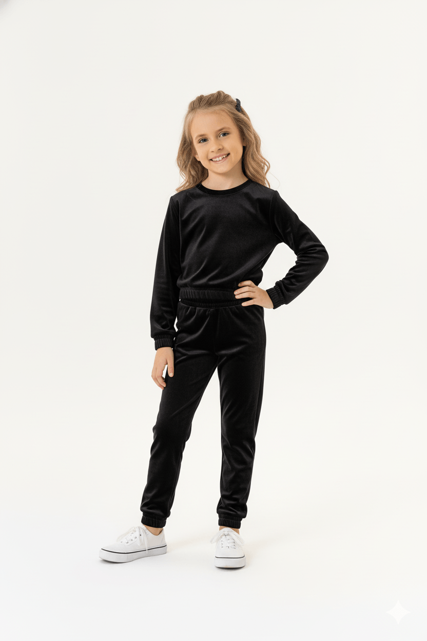Conjunto Infantil Feminino Blusão e Calça em Veludo (Preto) Guloseima