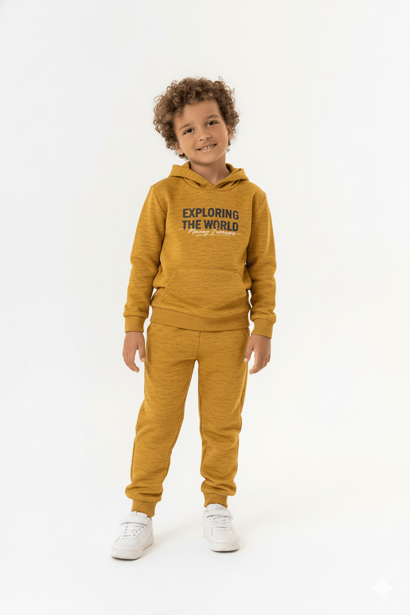 Conjunto em Moletom Sem Felpa Infantil Masculino (Marrom) Guloseima