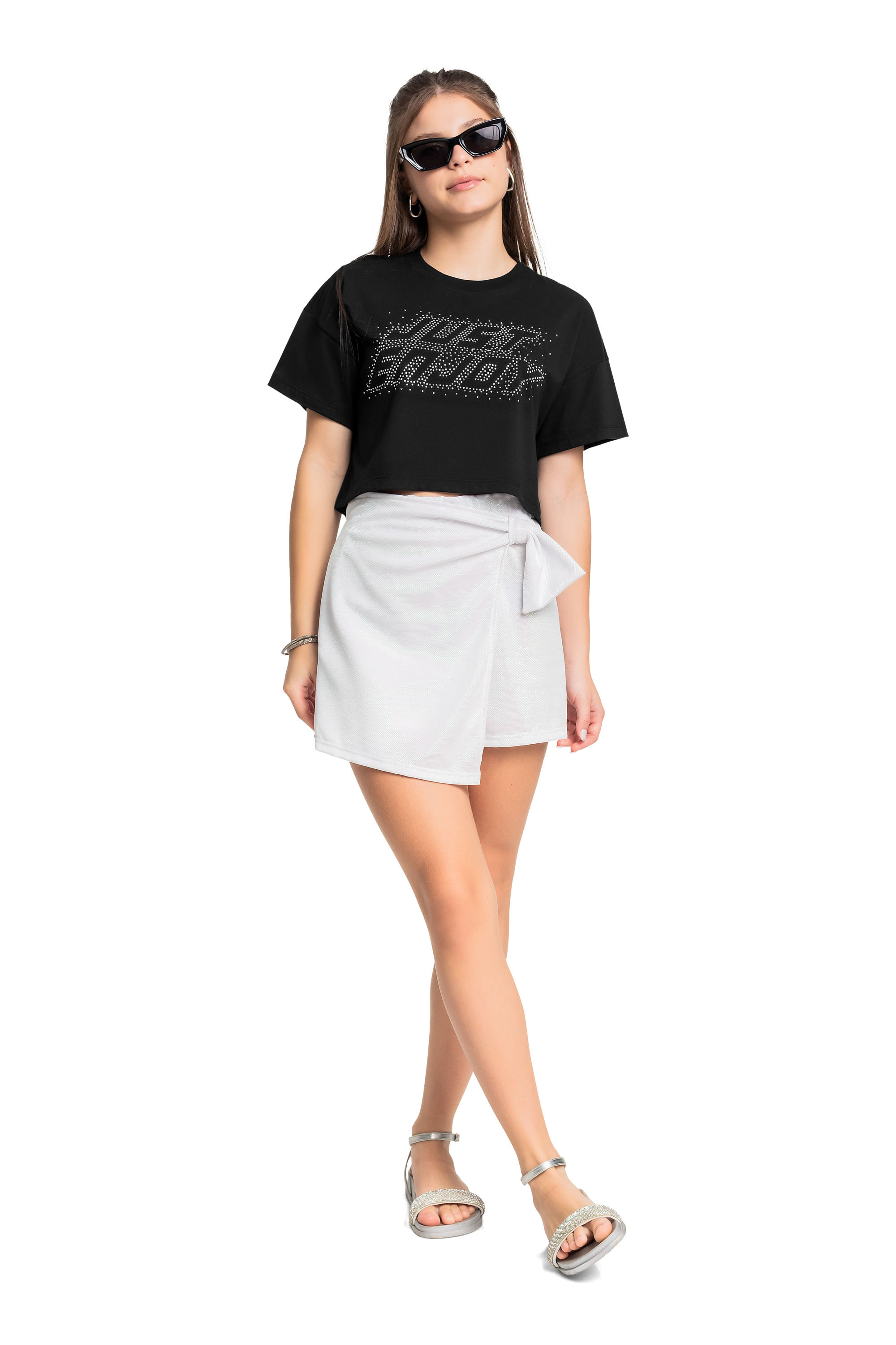 Blusa Juvenil com Strass para Menina (Preto) Gloss